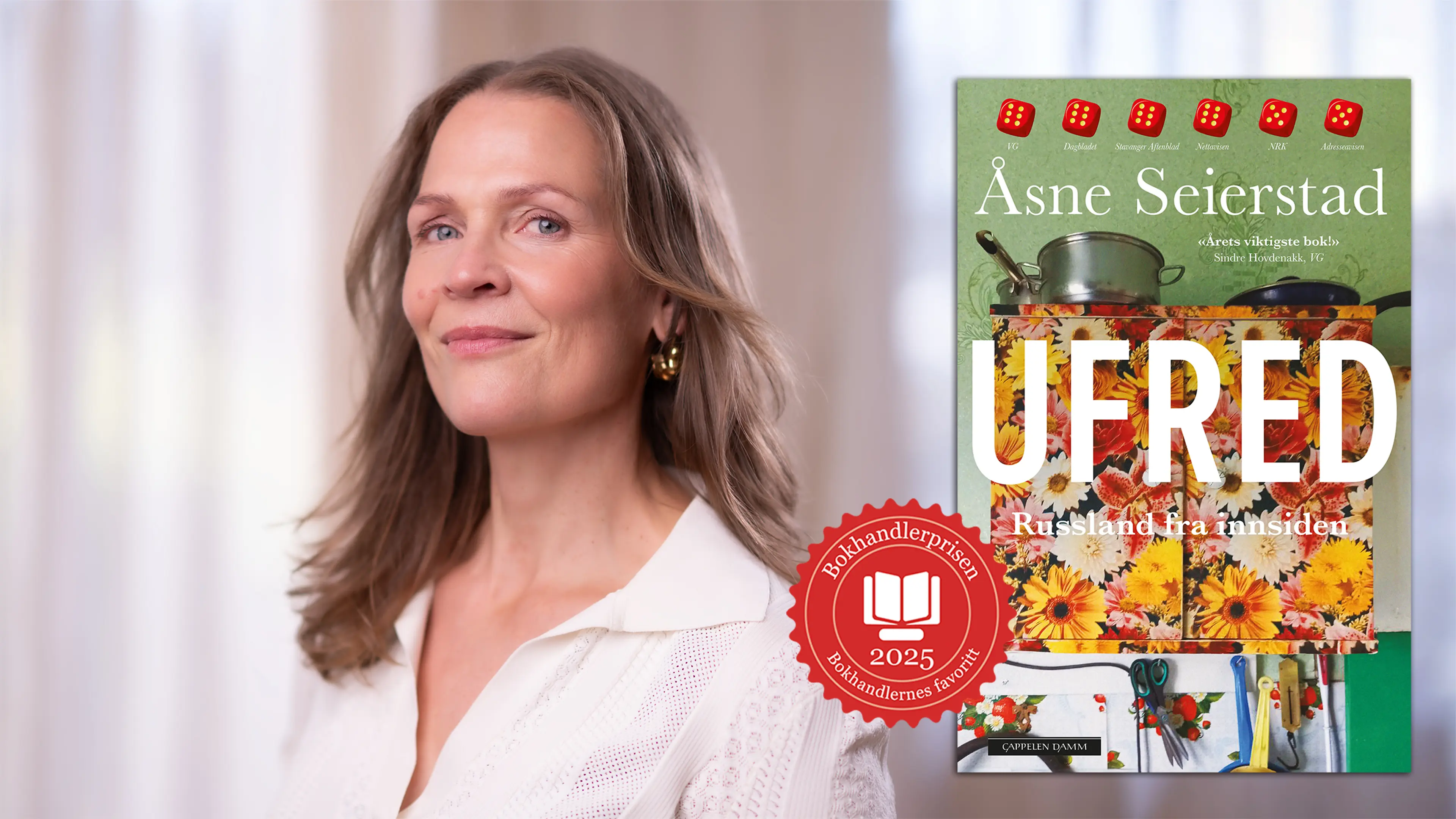 Åsne Seierstad med boken Ufred