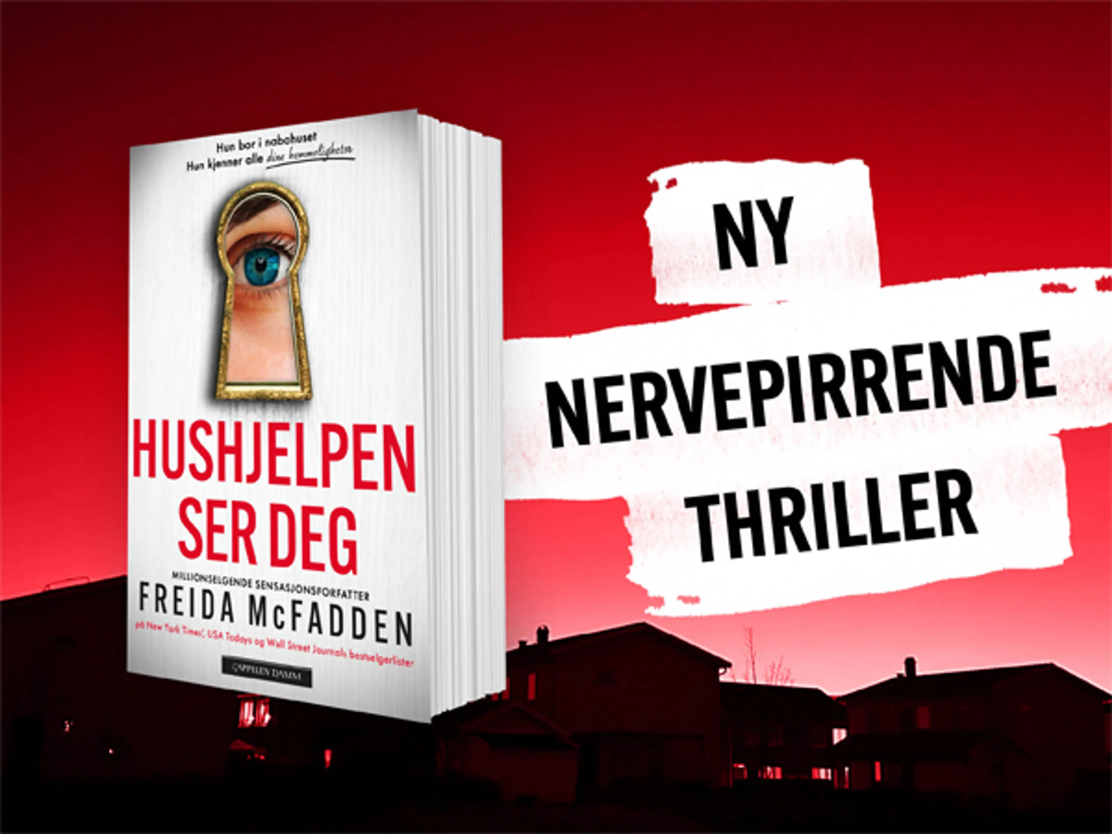 Boken Hushjelpen ser deg og teksten Ny nervepirrende thriller