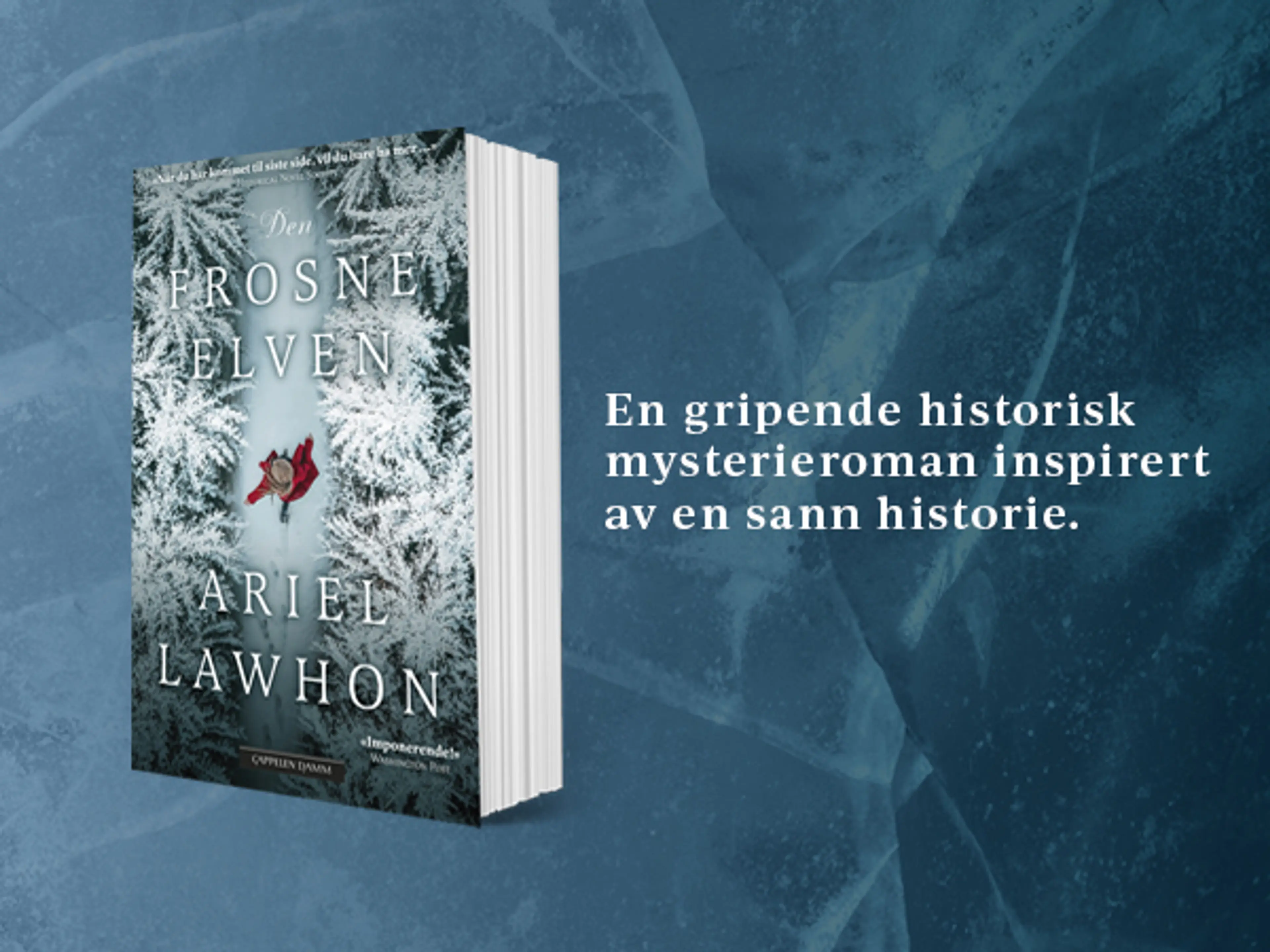 Boken Den frosne elven på en bakgrunn av mørkeblå is