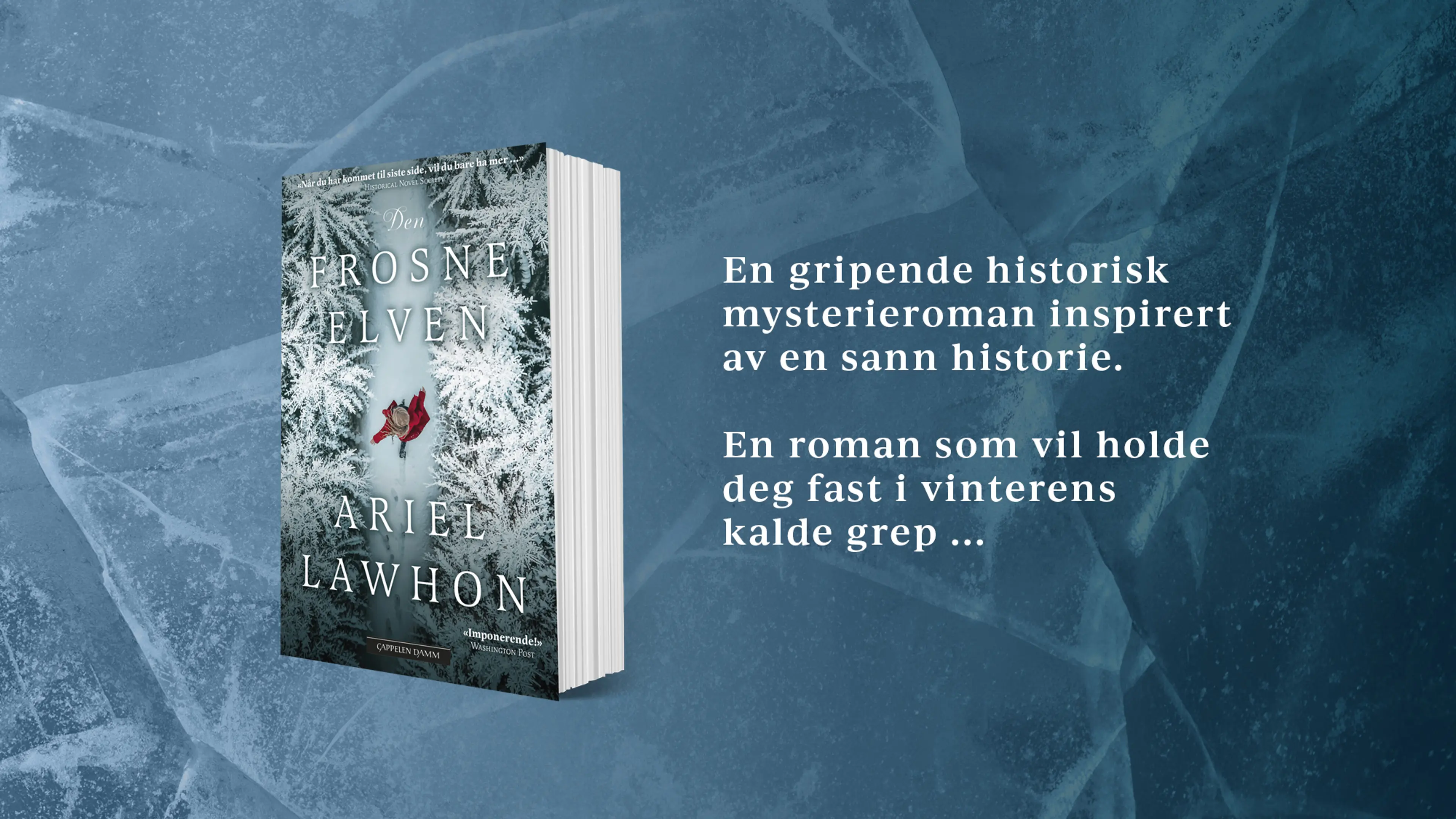 Boken Den frosne elven på en bakgrunn av mørkeblå is