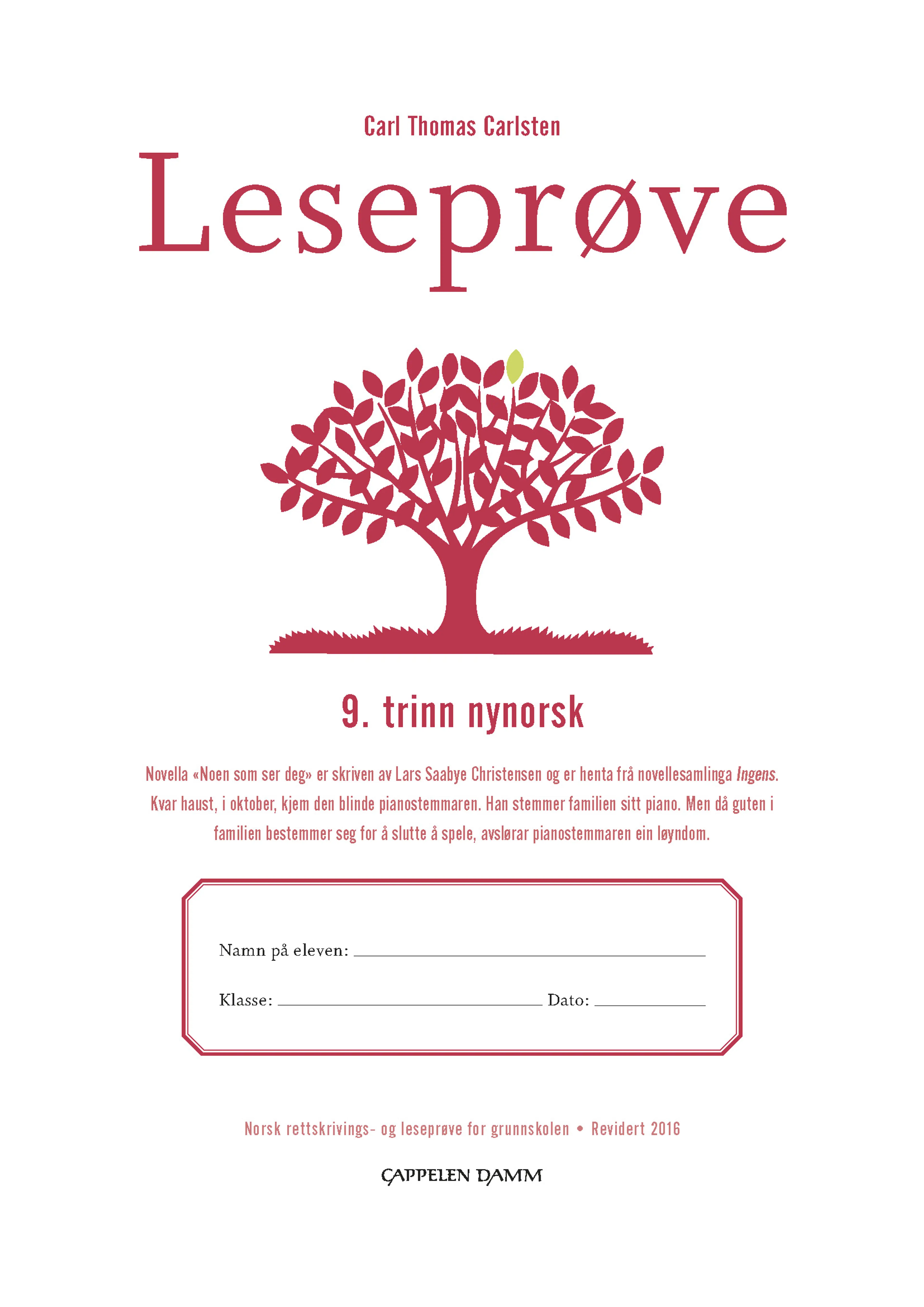 Omslag Leseprøve 9. trinn nynorsk av Carl Thomas Carlsten (Heftet)