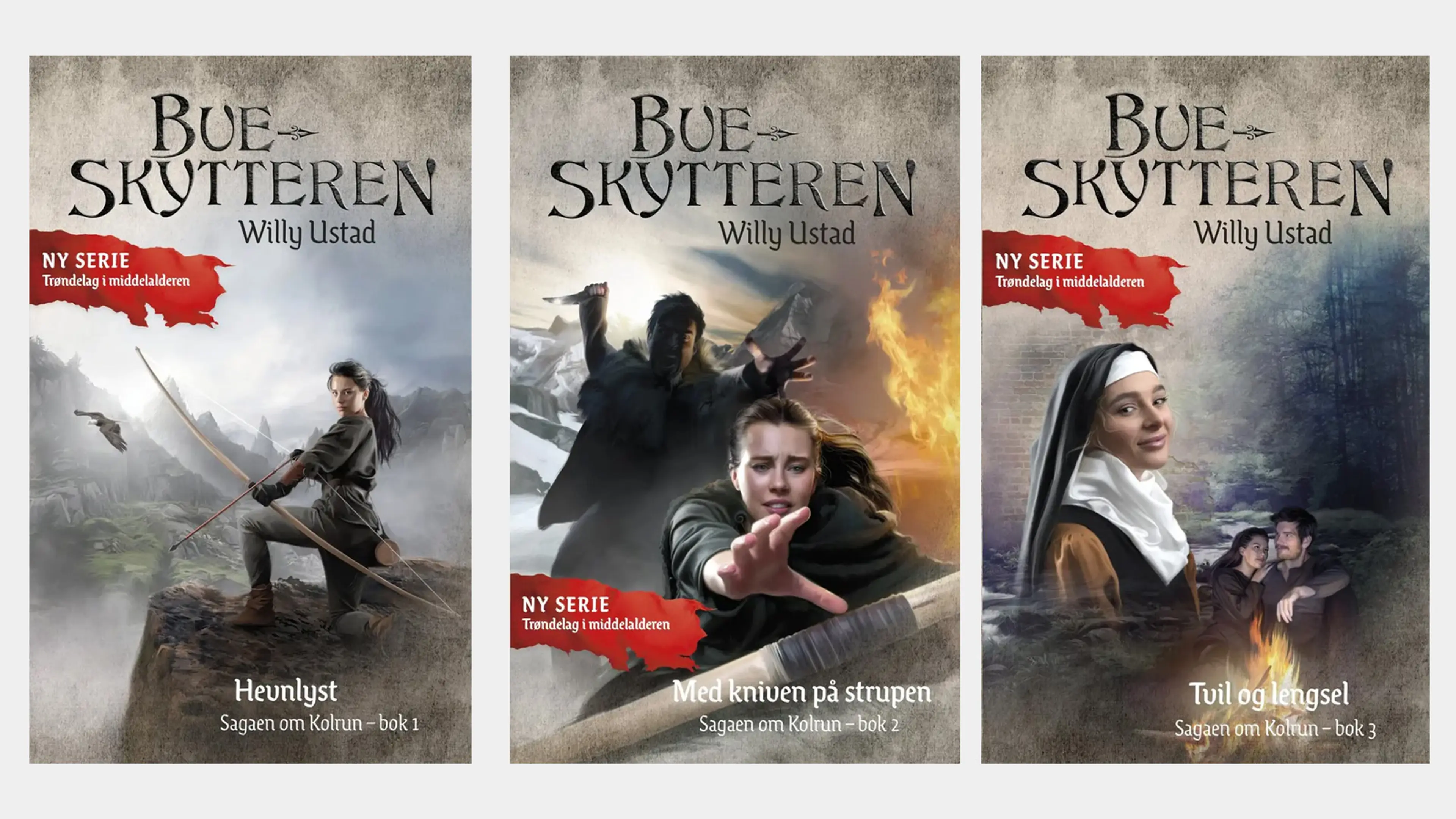 De tre første bøkene i serien Bueskytteren