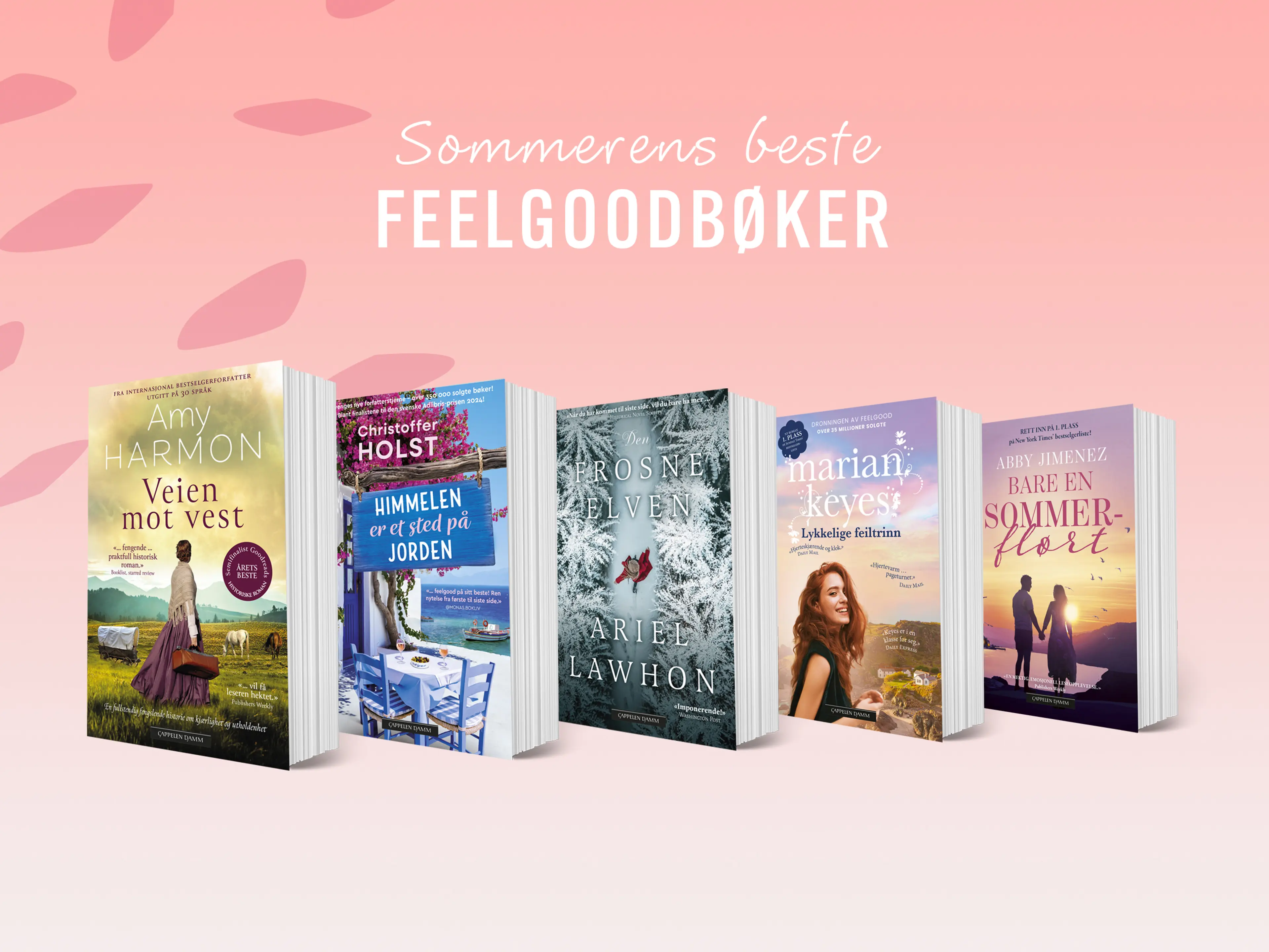 Fem feelgoodbøker og teksten Sommerens beste feelgoodbøker