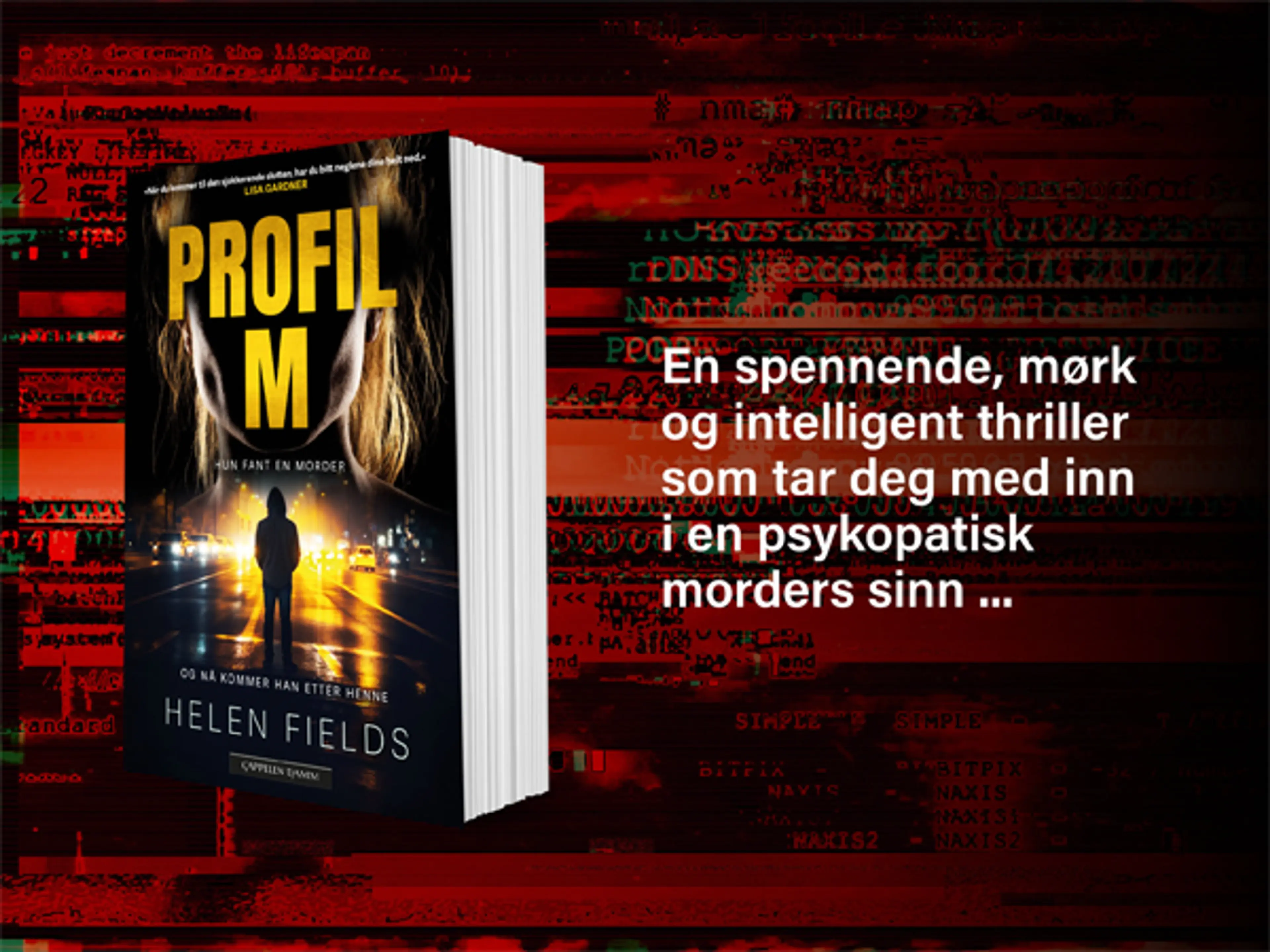 Boken Profil M på rød og svart bakgrunn