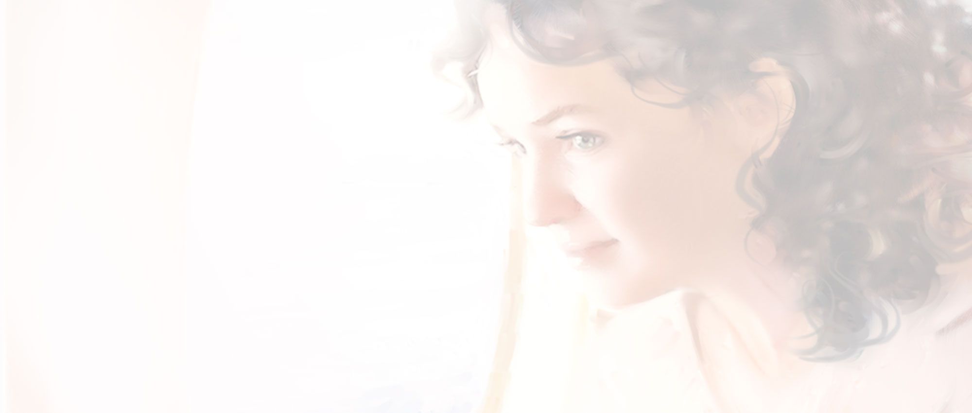 Ung dame med mørke krøller som stirrer framfor seg