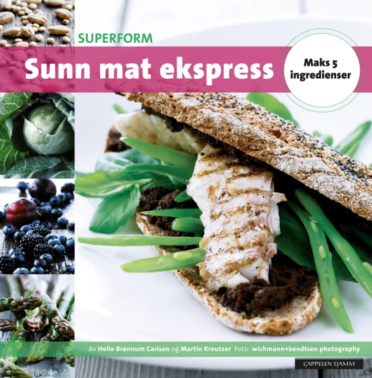 Omslag Sunn mat ekspress av Helle Brønnum-Carlsen og Martin Kreutzer (Innbundet)