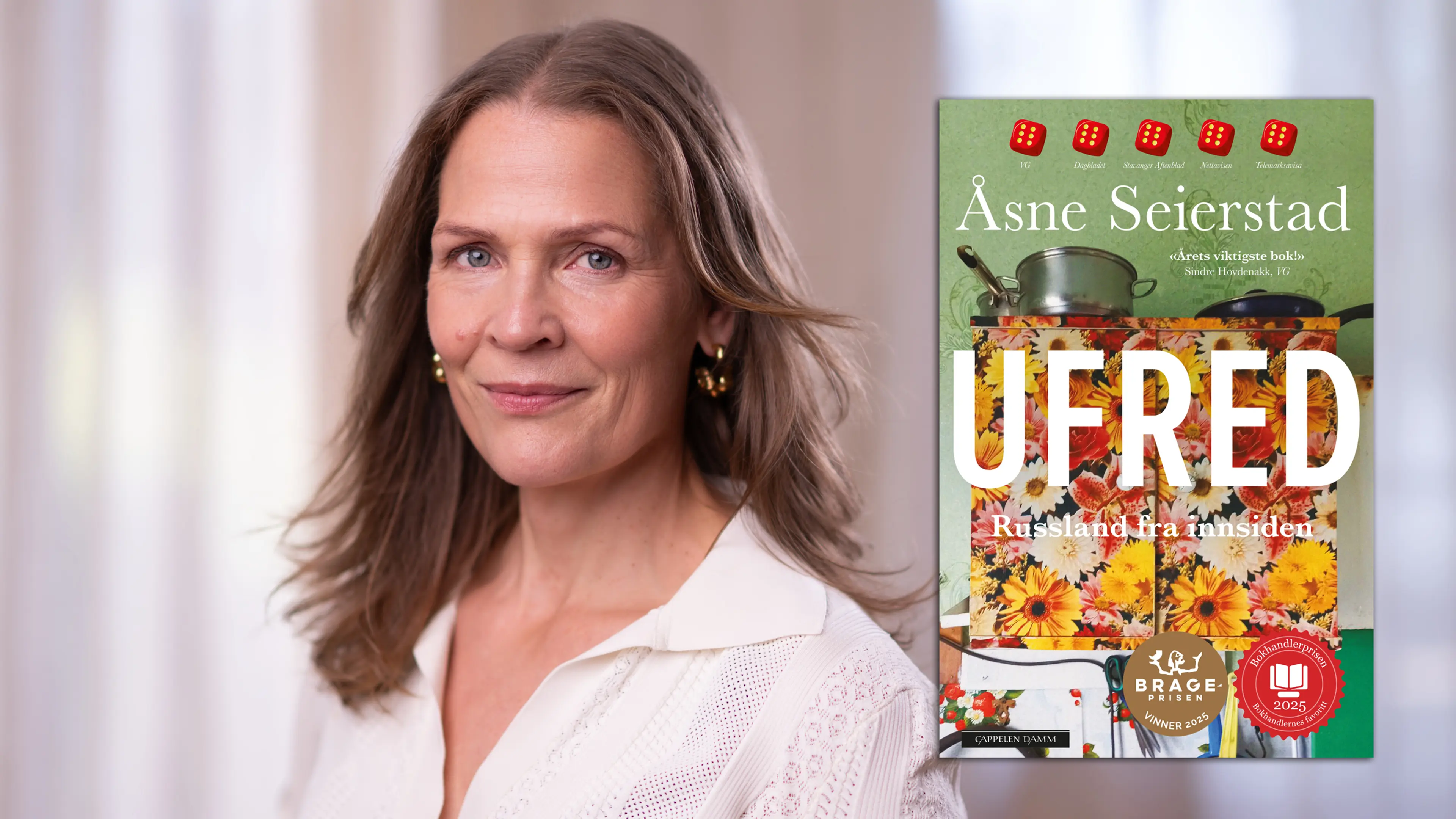 Åsne Seierstad med boken Ufred