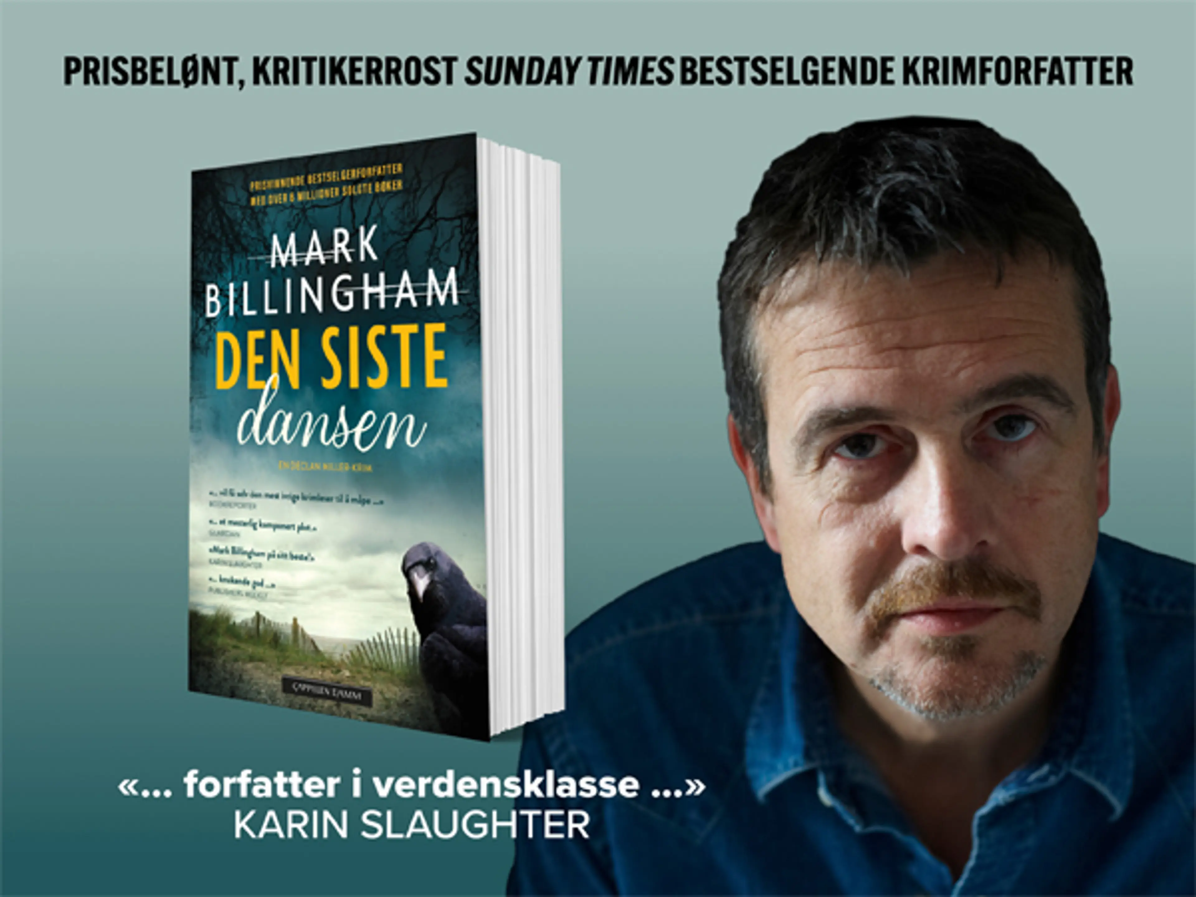 Omslag på boken Den siste dansen og portrett av forfatter Mark Billingham.