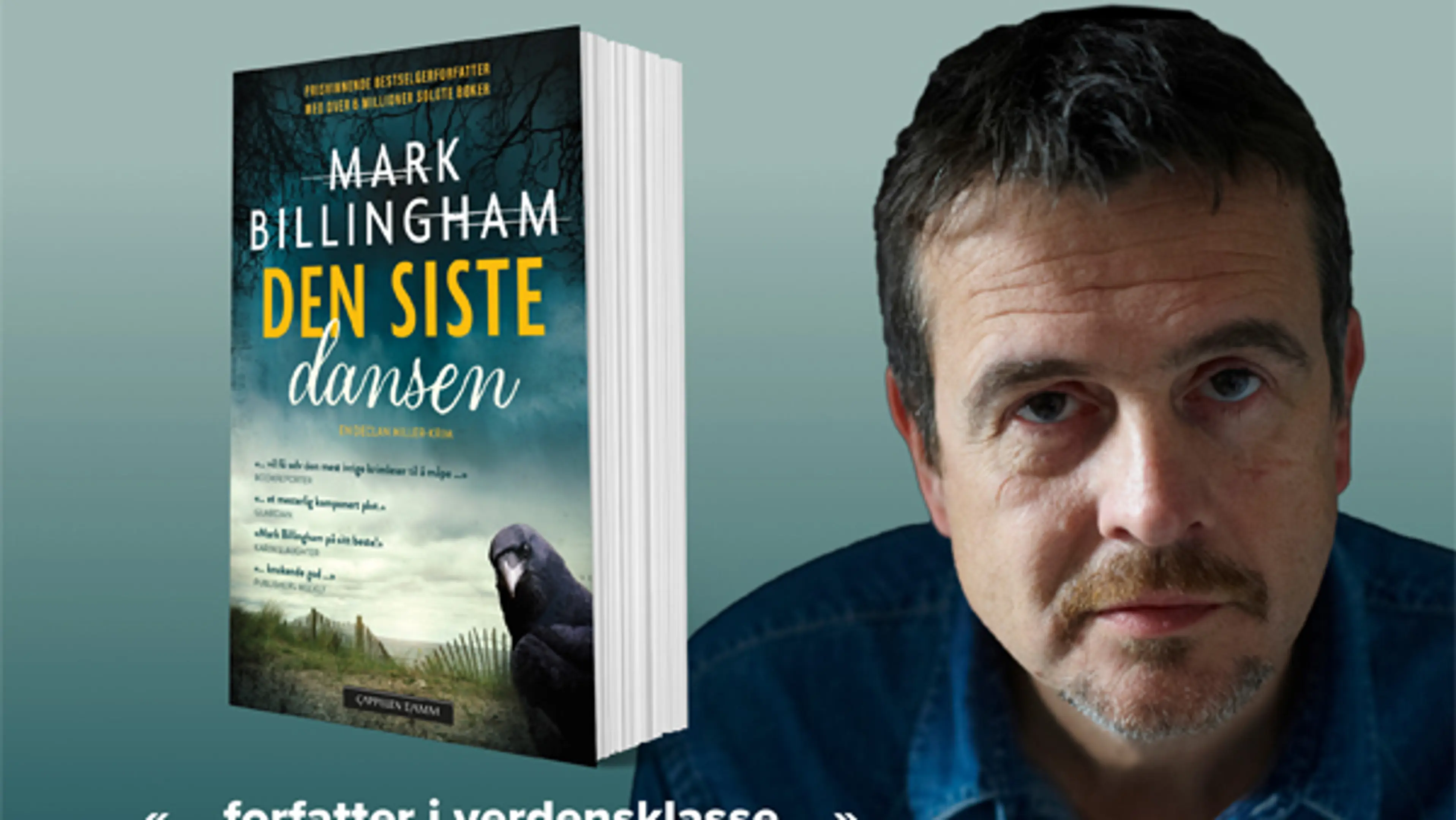 Omslag på boken Den siste dansen og portrett av forfatter Mark Billingham.