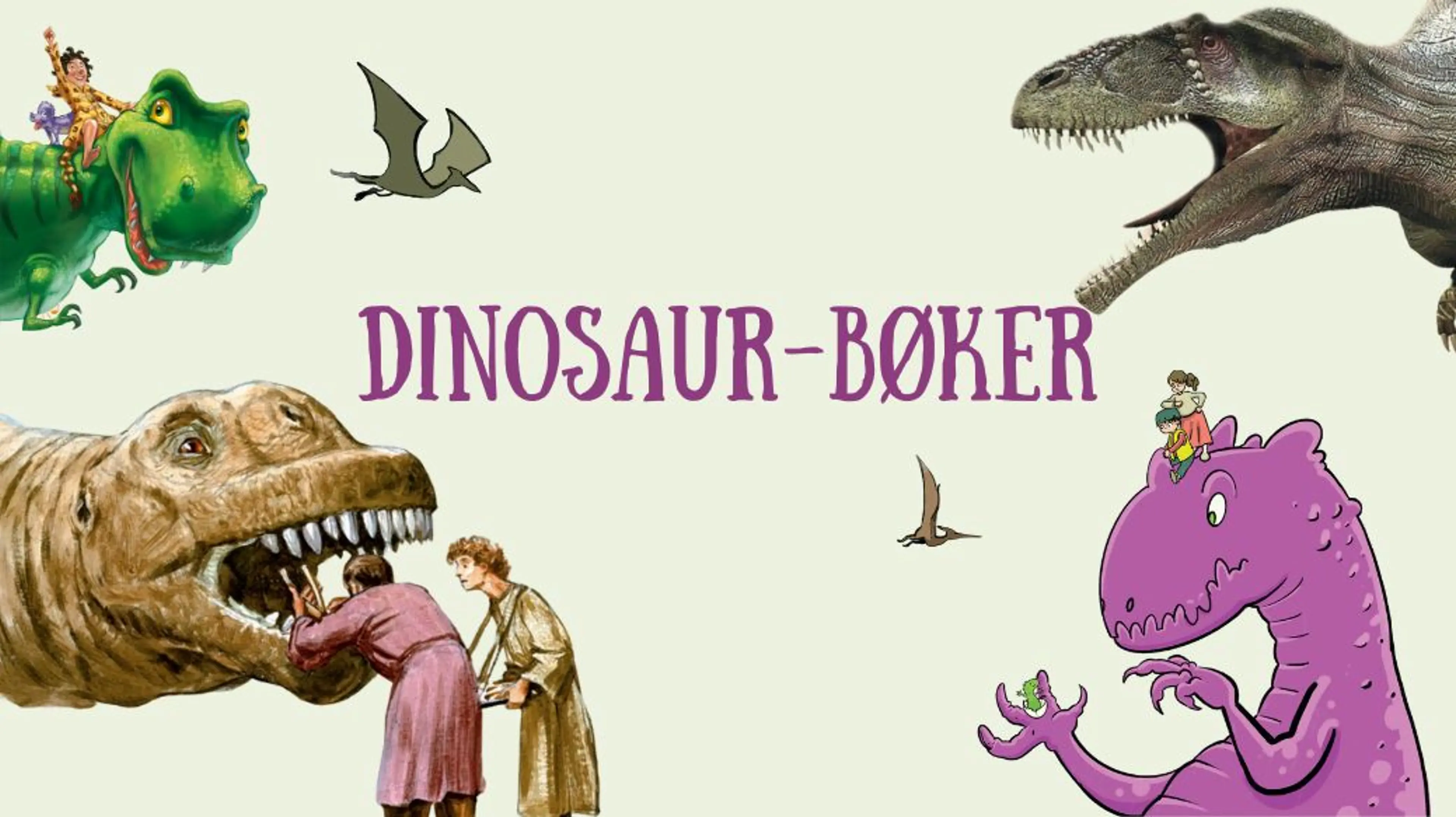 Illustrasjon fra ulike bøker om dinosaurer