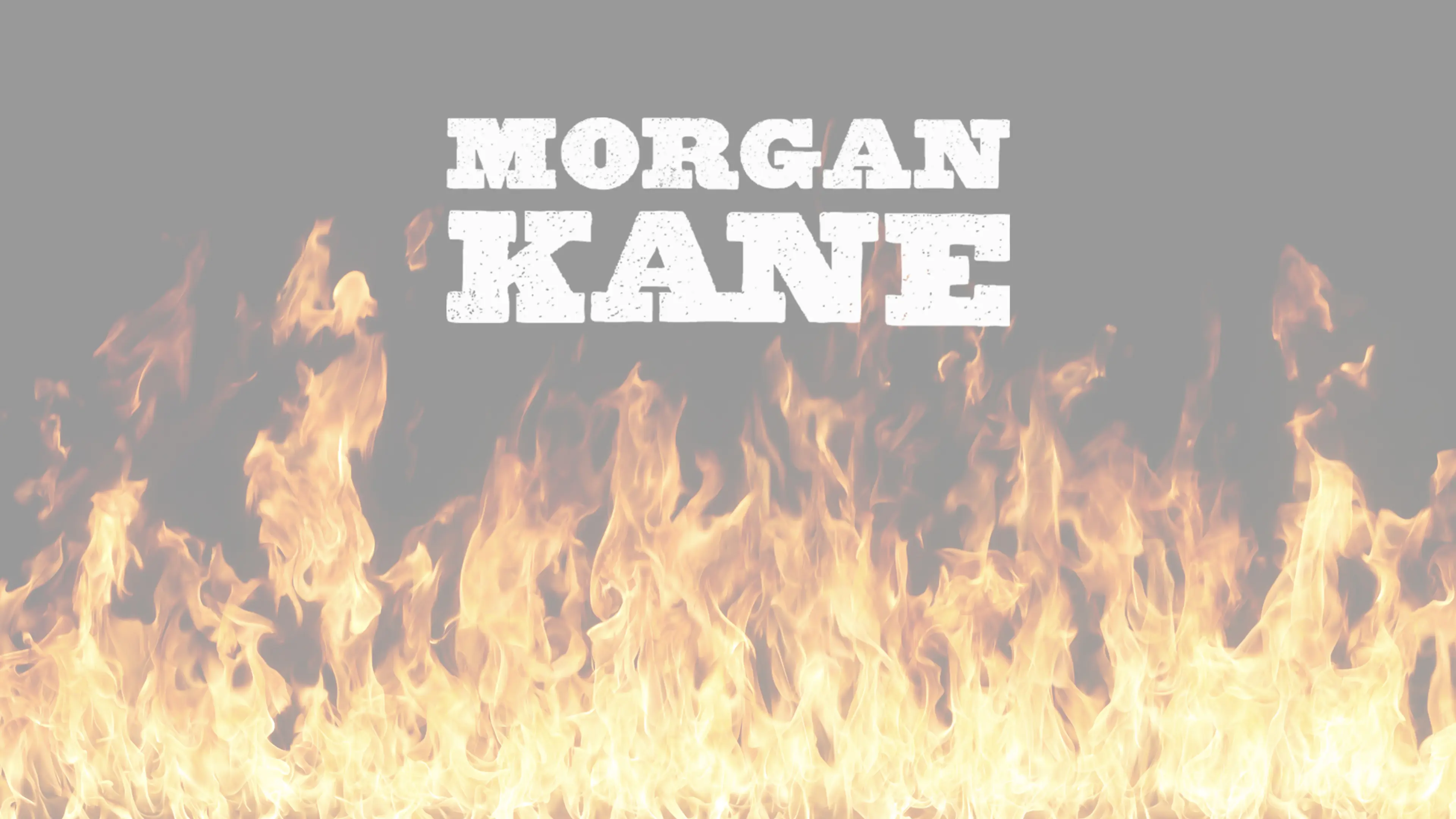 Flammer på svart bakgrunn og logen til Morgan Kane