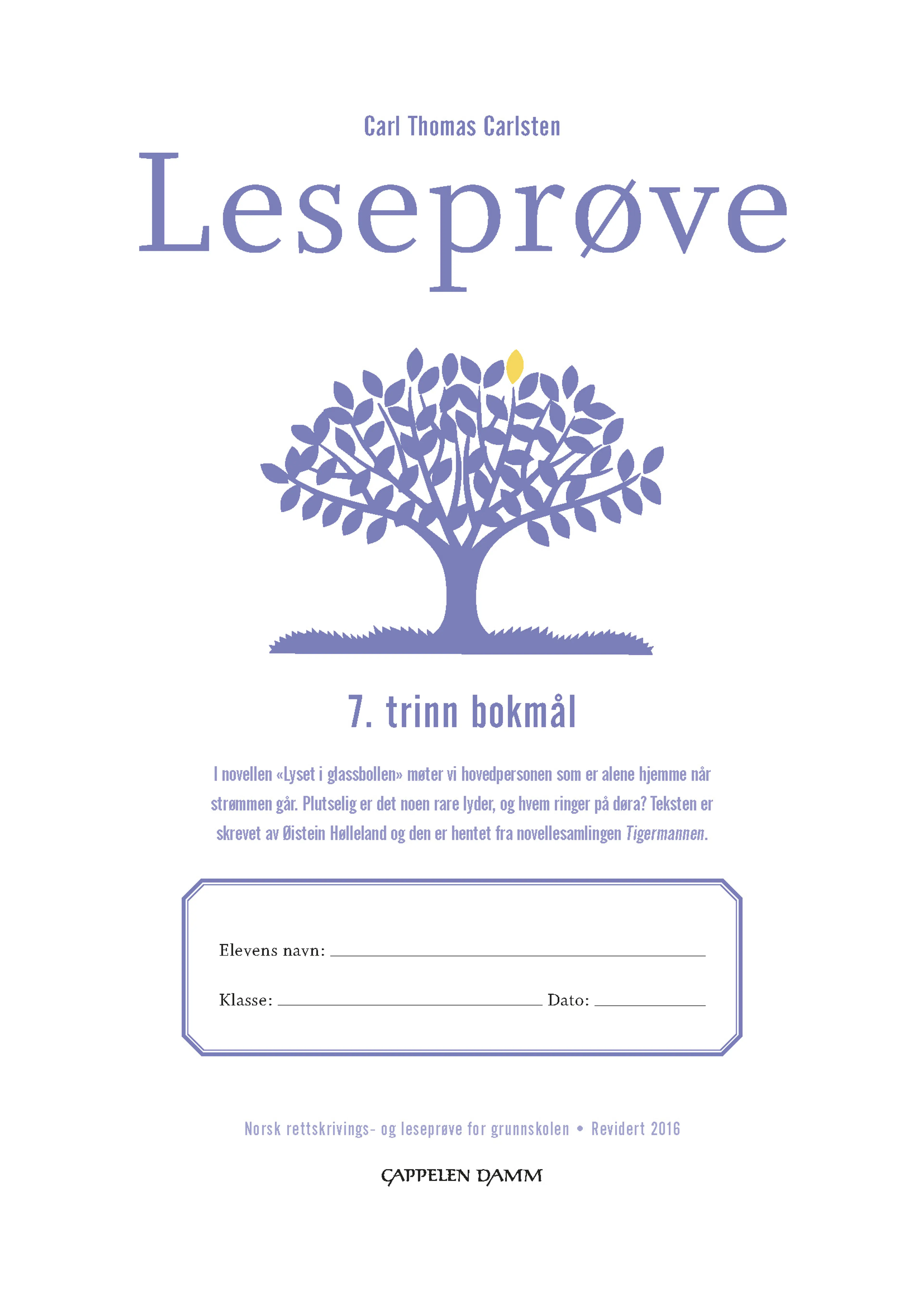 Omslag Leseprøve 7. trinn bokmål av Carl Thomas Carlsten (Heftet)