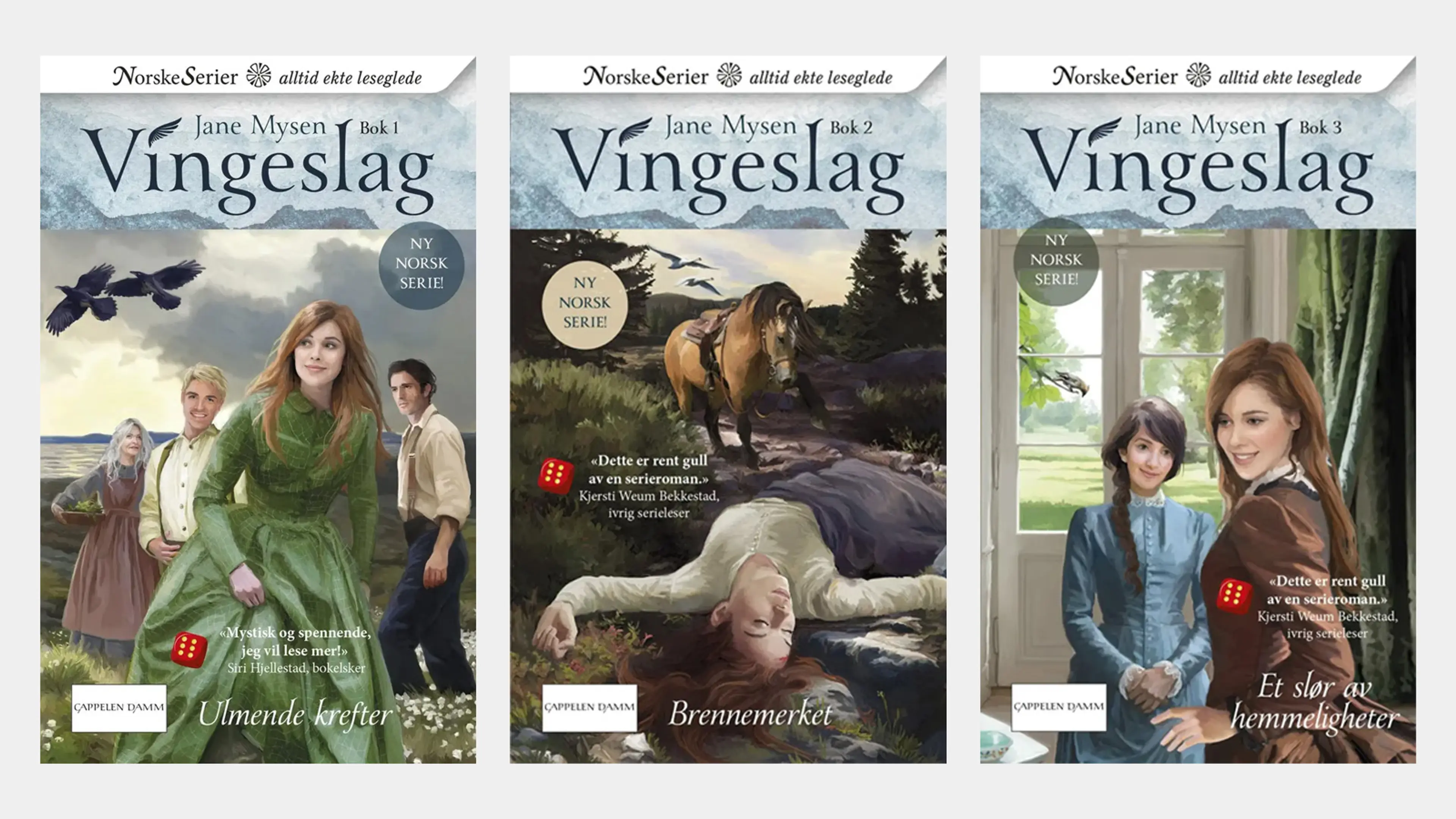 De tre første bøkene i serien Vingeslag