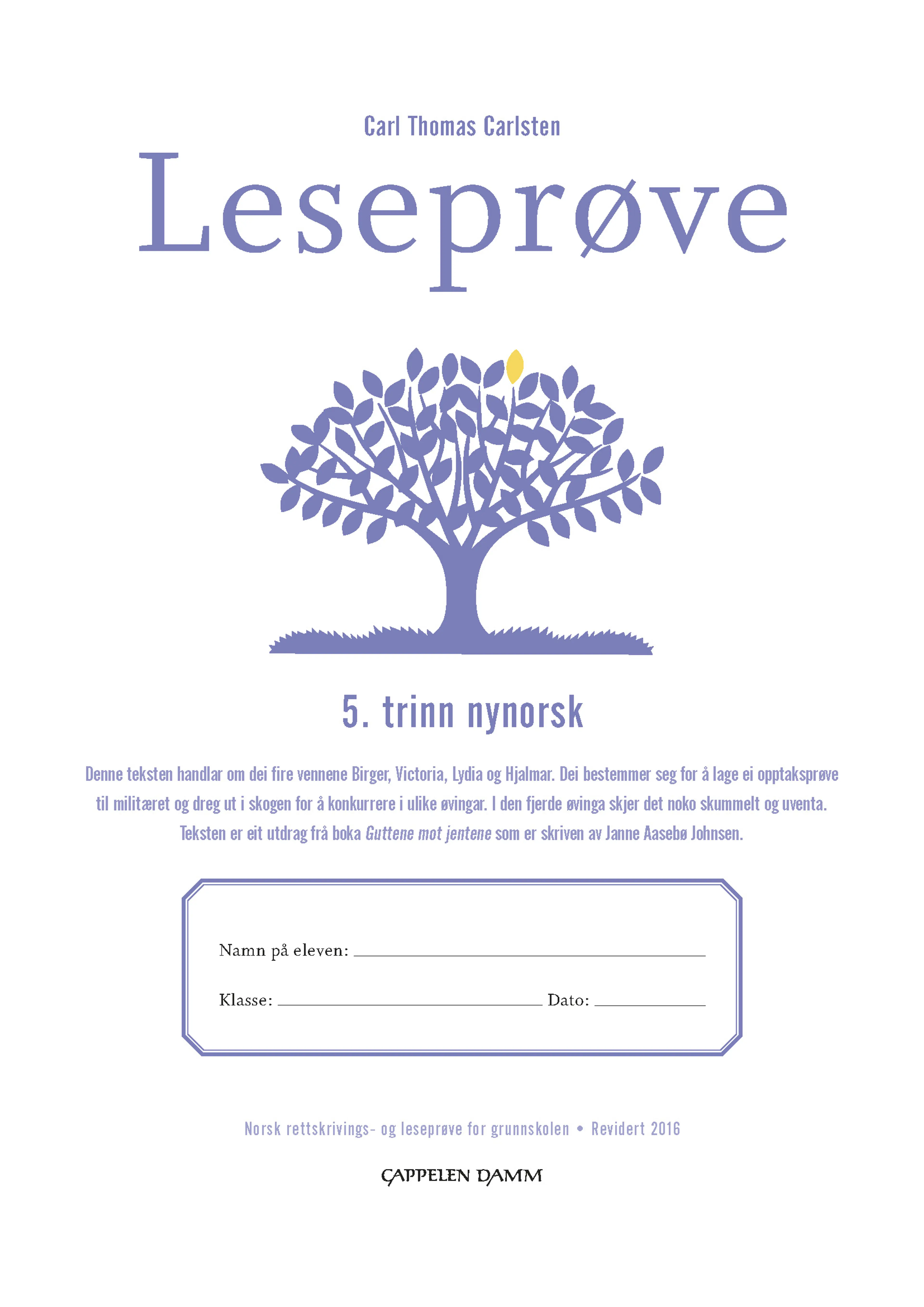 Omslag Leseprøve 5. trinn nynorsk av Carl Thomas Carlsten (Heftet)