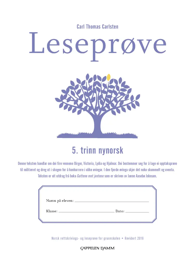 Omslag Leseprøve 5. trinn nynorsk av Carl Thomas Carlsten (Heftet)