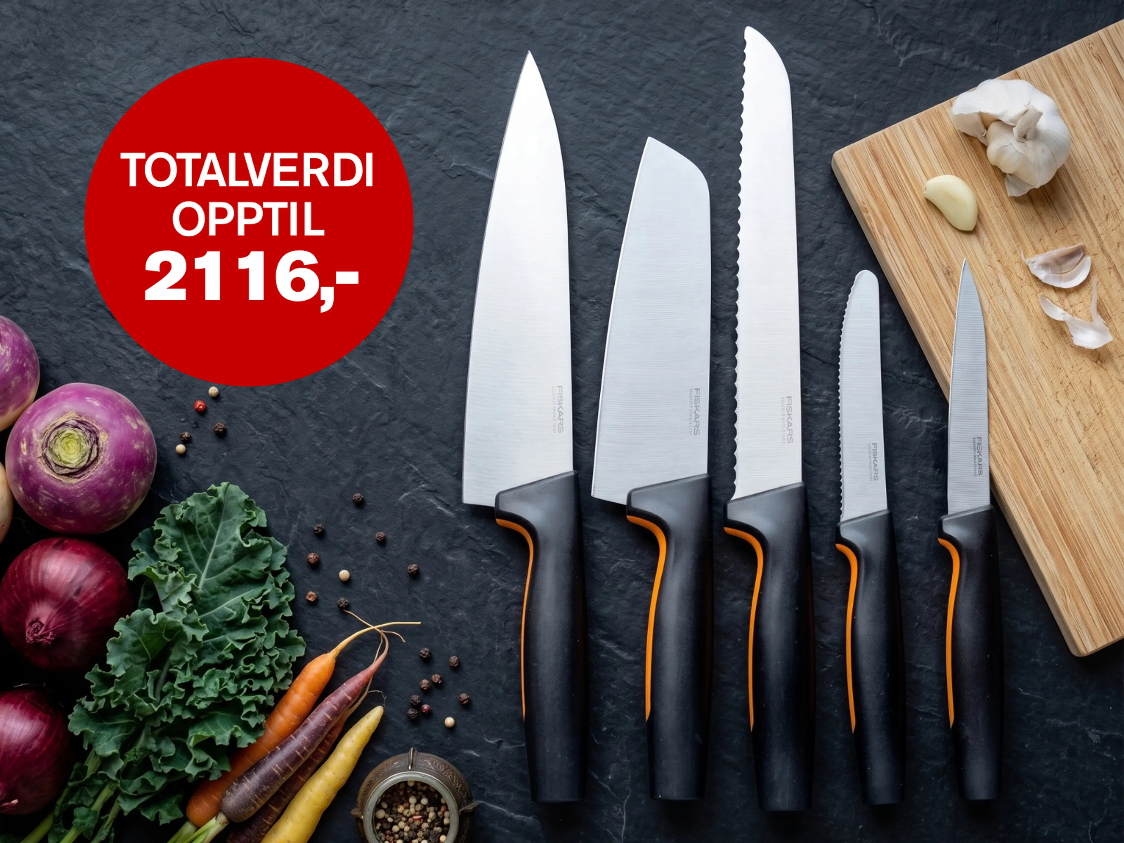 Bli medlem i Krimklubben og få 5-delers knivsett fra Fiskars og 3 valgfrie krimbøker gratis*.