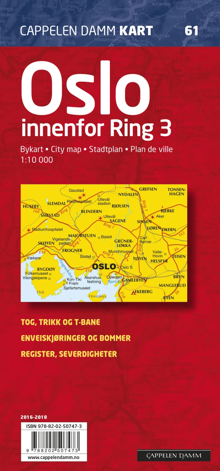Omslag Oslo bykart/city map 2016-2018 (CK 61) av Cappelen Damm Kart (Kart)