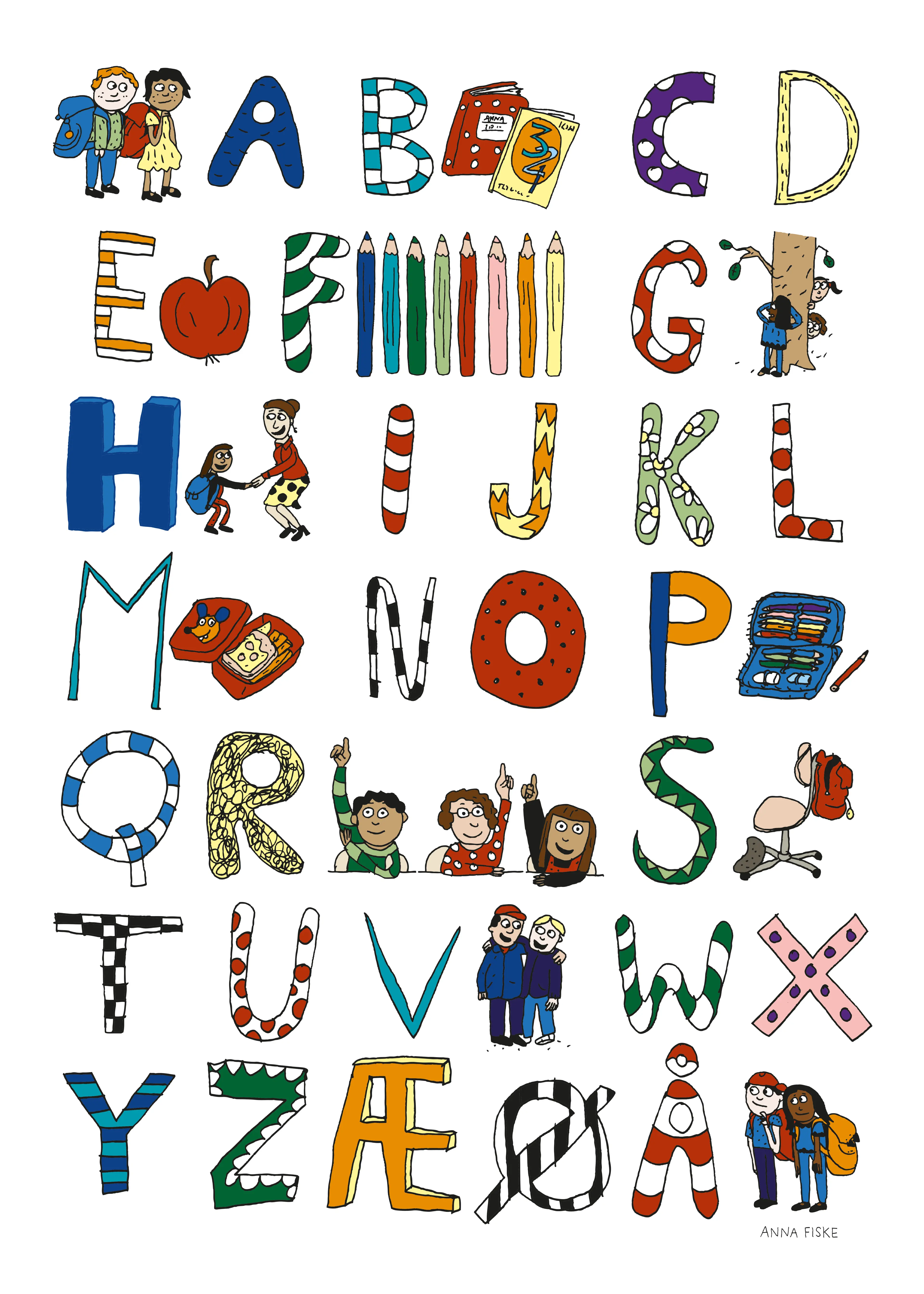 Omslag Hvordan begynner man på skolen? ABC-plakat av Anna Fiske (Ukjent)