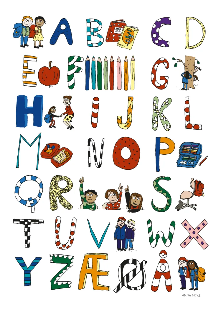 Omslag Hvordan begynner man på skolen? ABC-plakat av Anna Fiske (Ukjent)