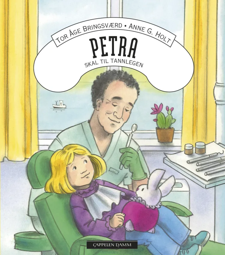 Omslag Karsten og Petra: Petra skal til tannlegen av Tor Åge Bringsværd (Innbundet)