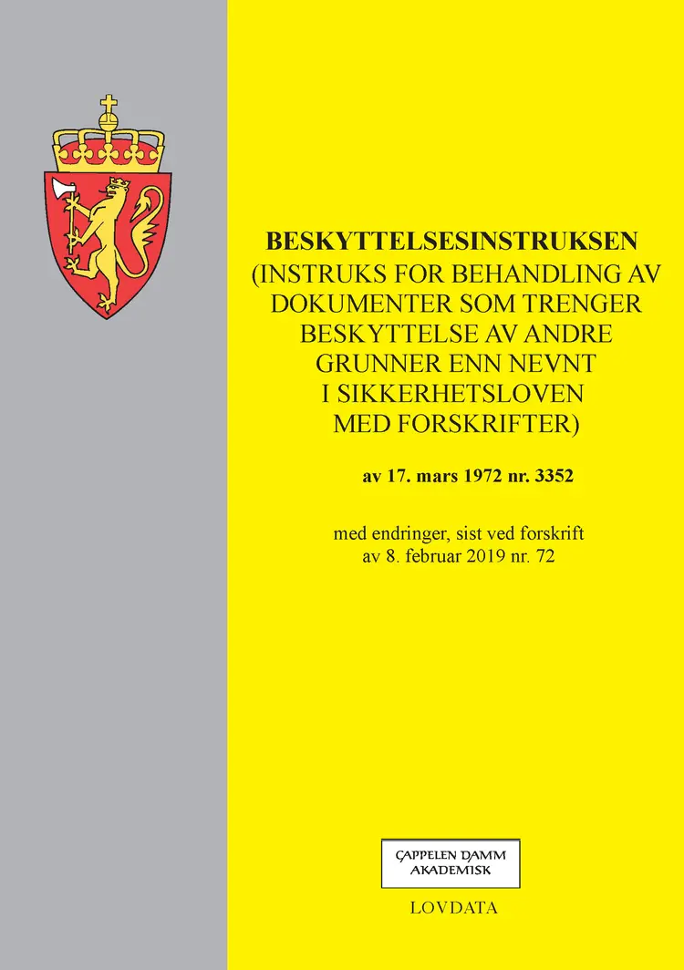 Omslag Beskyttelsesinstruksen (Heftet)