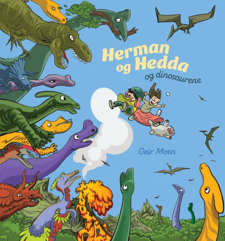 Omslag Herman og Hedda og dinosaurene av Geir Moen (Innbundet)