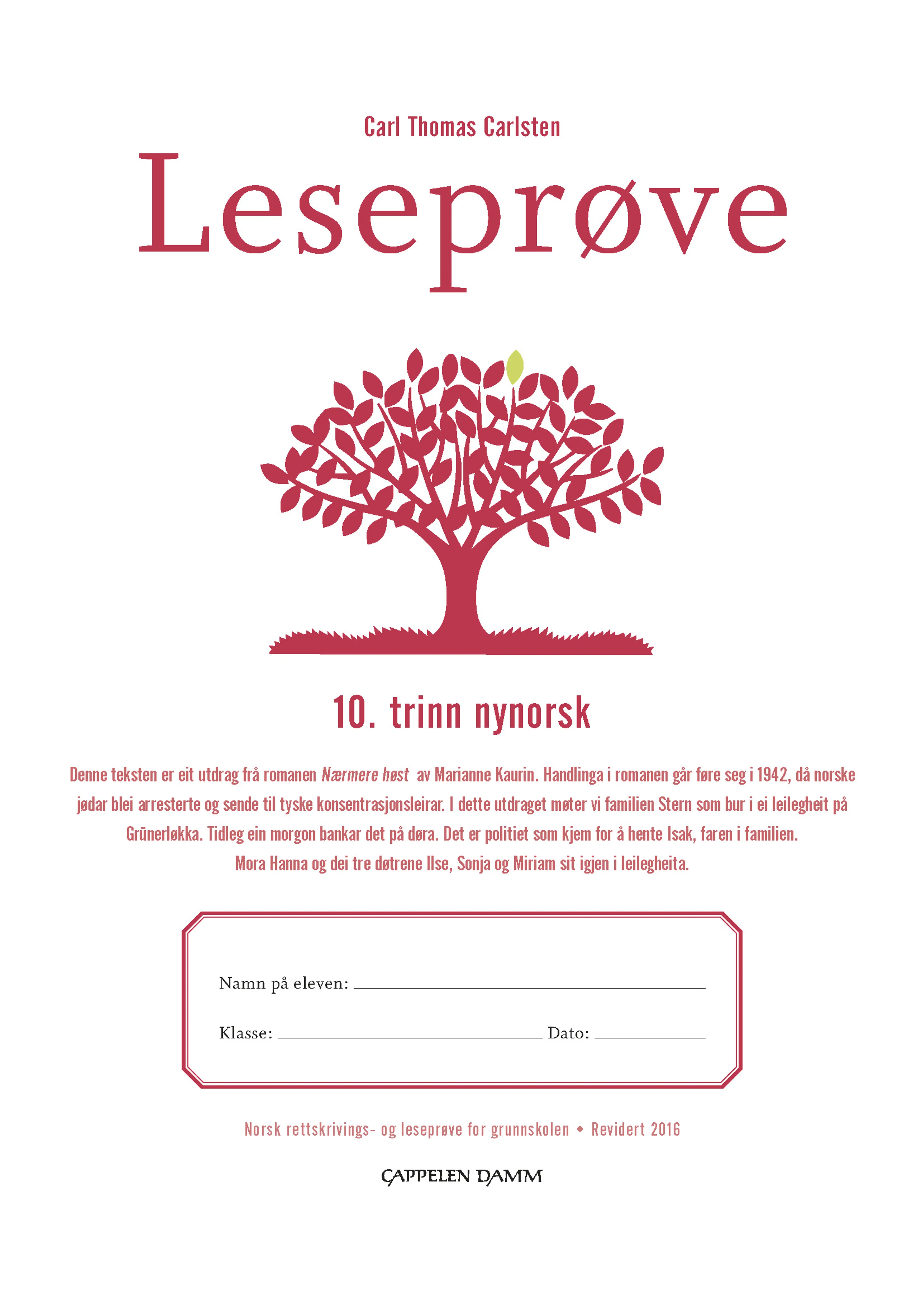 Omslag Leseprøve 10. trinn nynorsk av Carl Thomas Carlsten (Heftet)