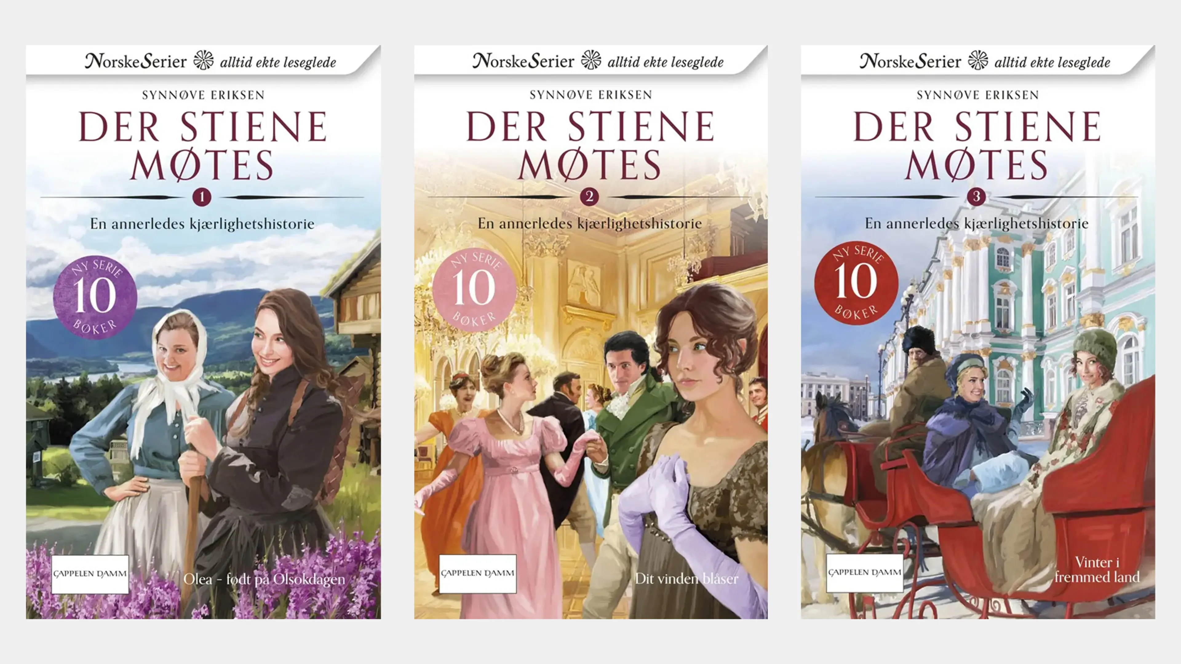 De tre første bøkene i serien Der stiene møtes