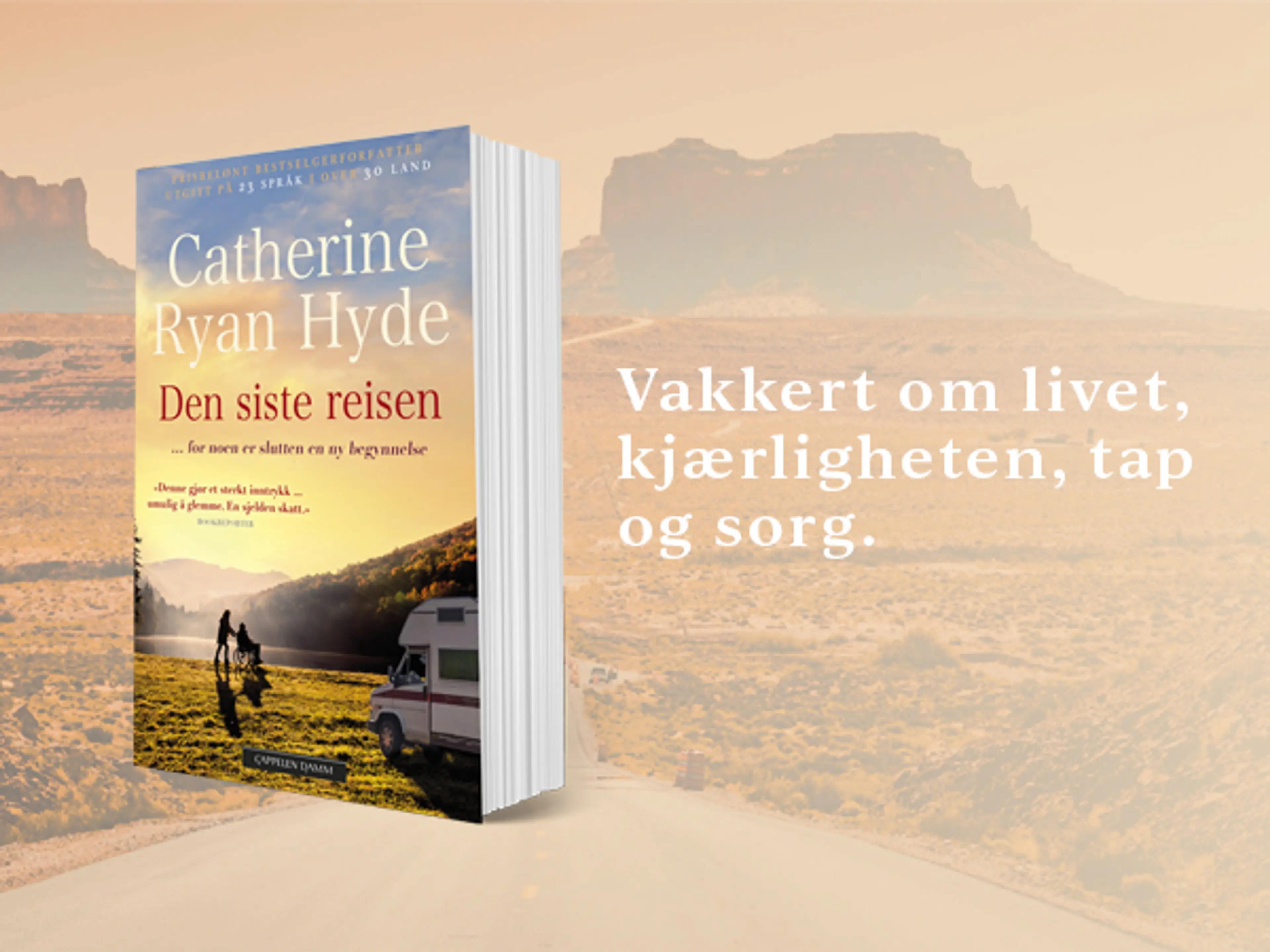 Boken Den siste reisen på en bakgrunn med ørkenlandskap rundt en vei