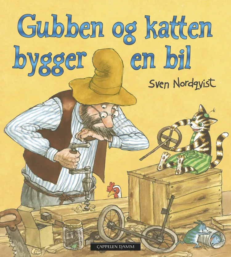 Omslag Gubben og katten bygger en bil av Sven Nordqvist (Innbundet)