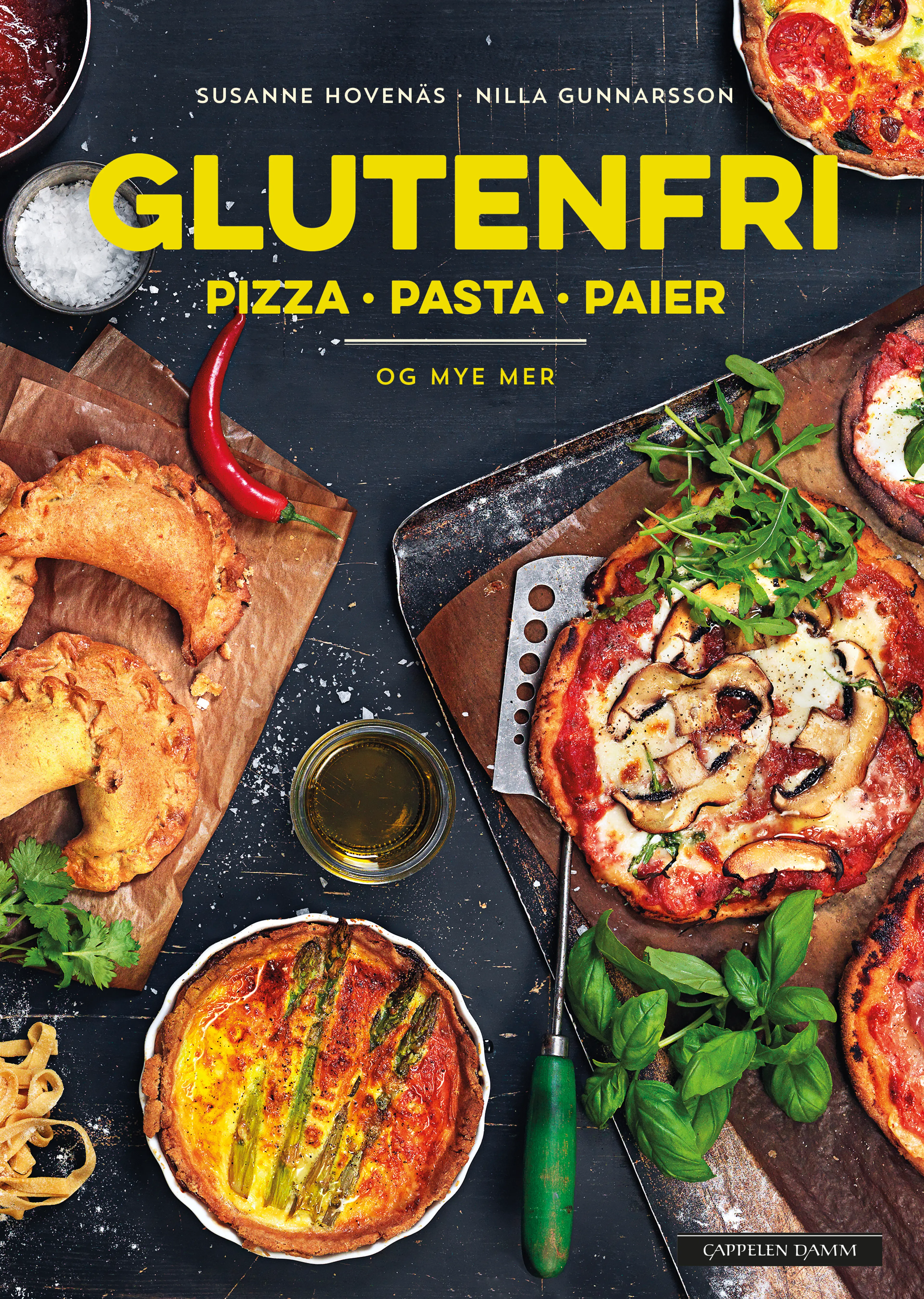 Omslag Glutenfri pizza, pasta, paier og mye mer av Susanne Hovenäs og Nilla Gunnarsson (Innbundet)