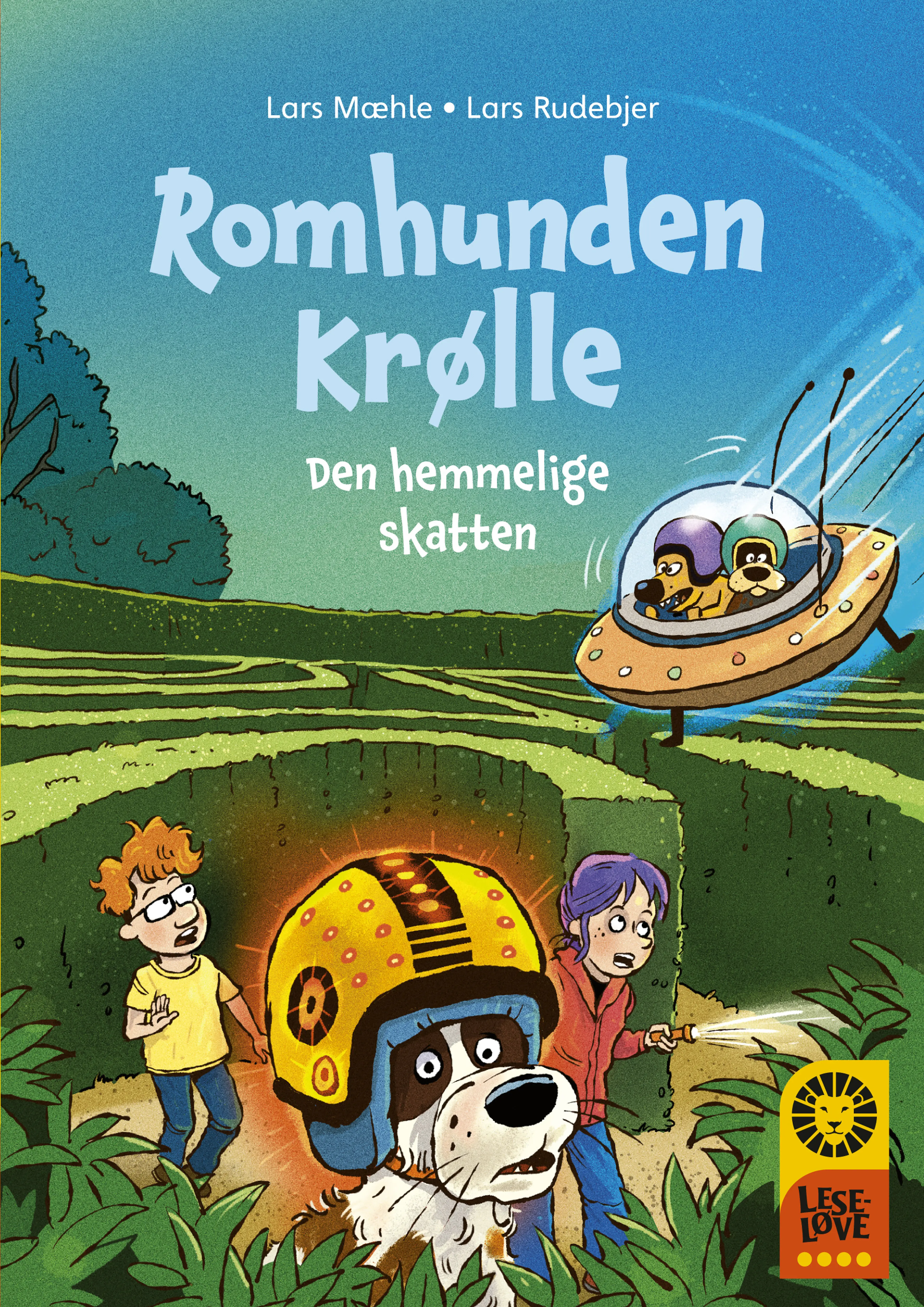 Omslag Leseløve nivå 4: Romhunden Krølle. Den hemmelige skatten av Lars Mæhle (Innbundet)