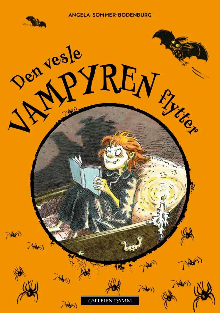 Omslag Den vesle vampyren flytter av Angela Sommer-Bodenburg (Innbundet)