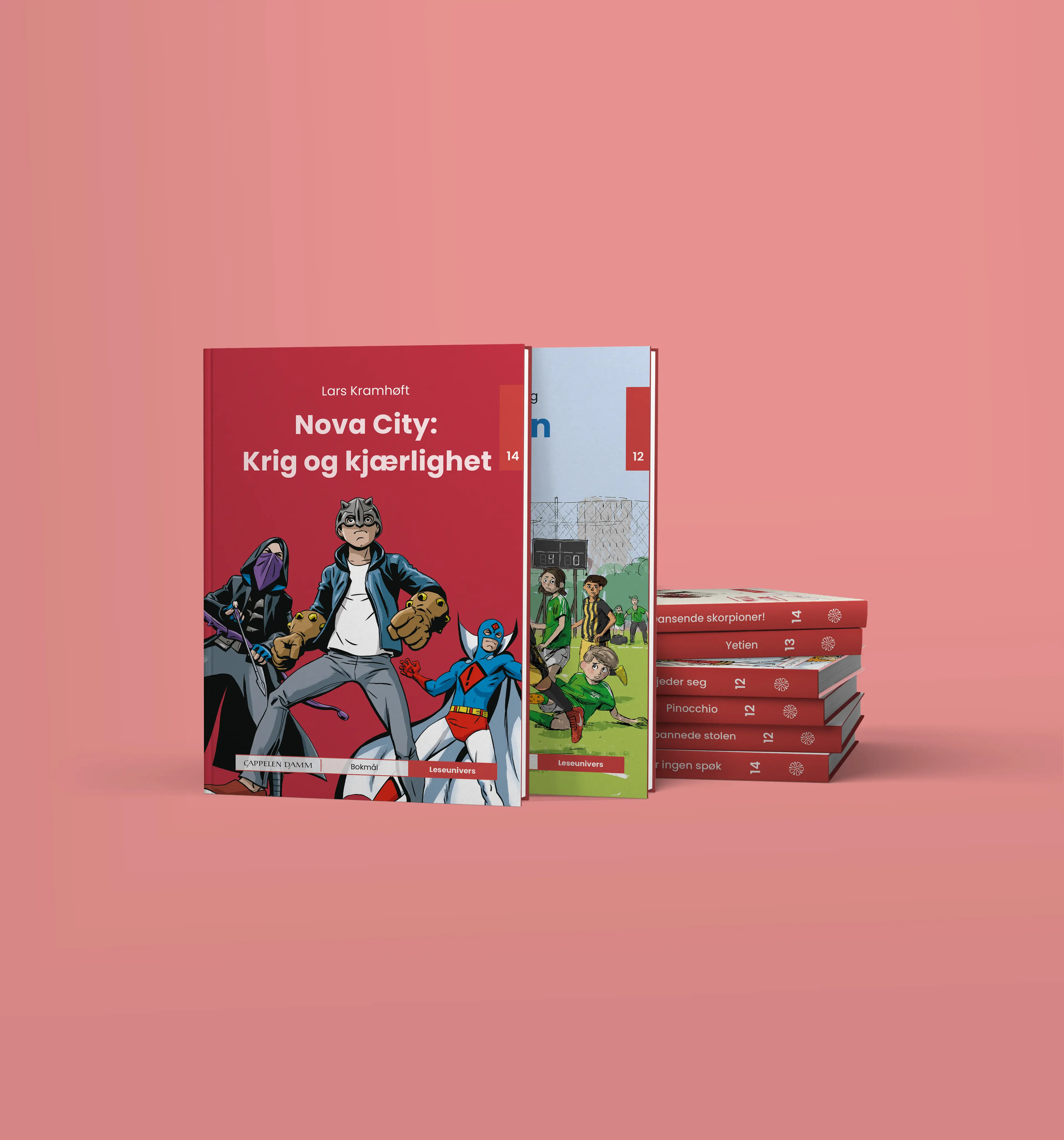 Omslag Rød pakke Leseunivers fra Cappelen Damm (Eske)