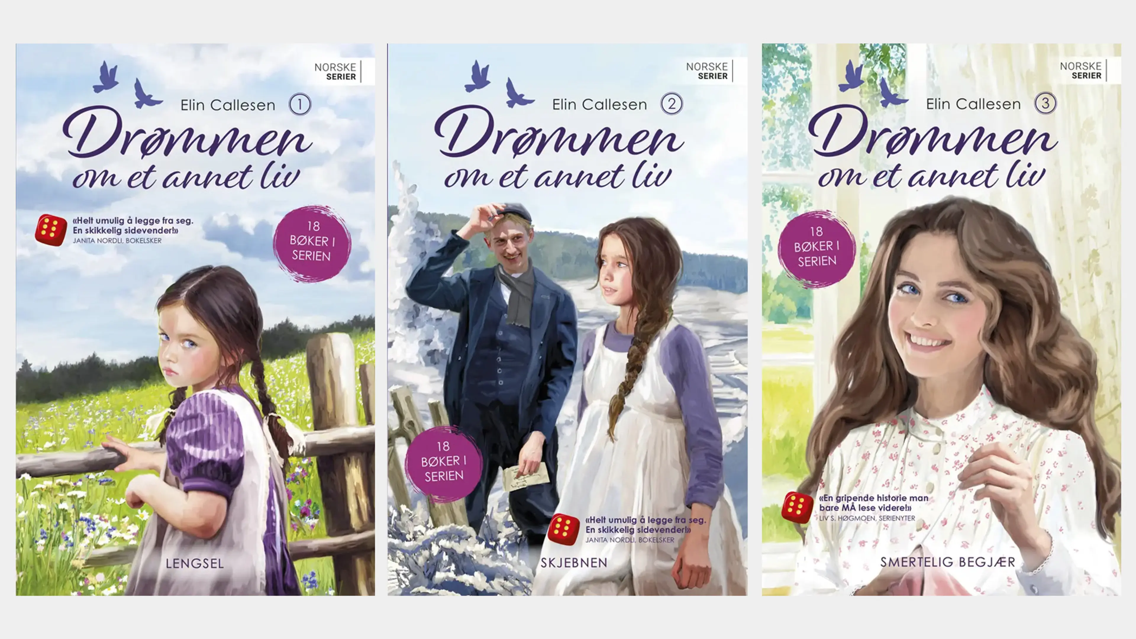 De tre første bøkene i serien Drømmen om et annet liv