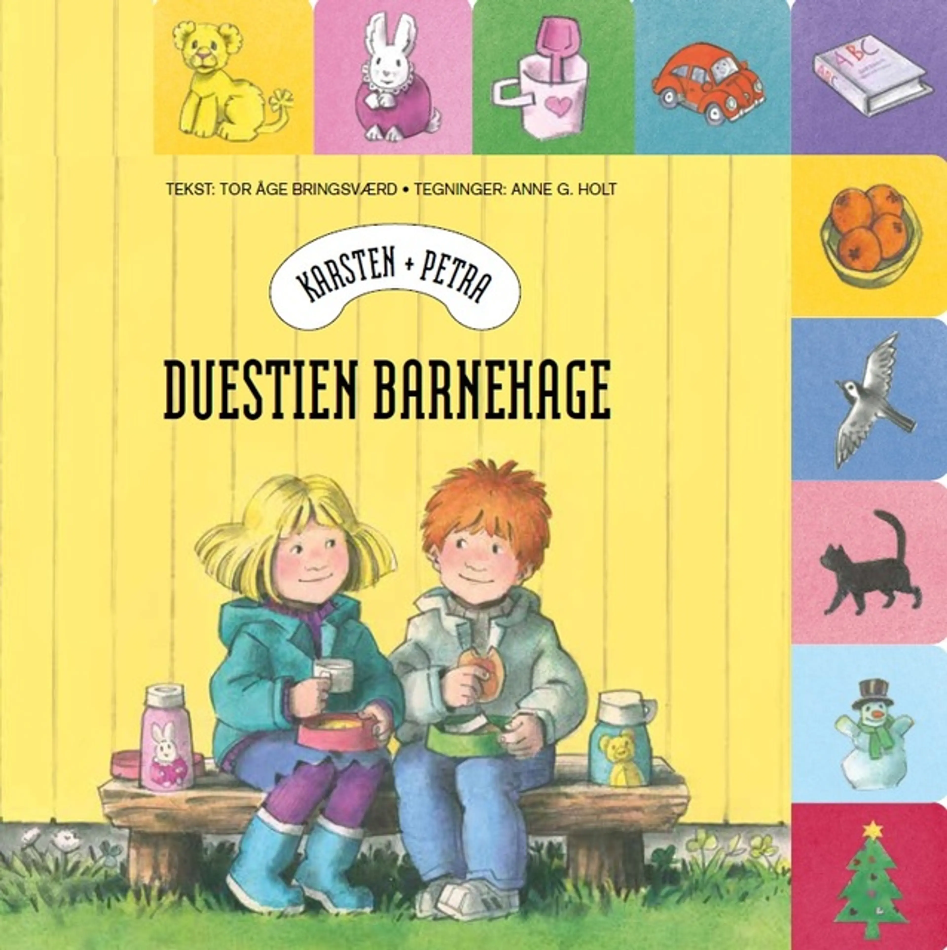 Omslag Karsten og Petra - Duestien barnehage av Tor Åge Bringsværd og Anne G. Holt (Innbundet)