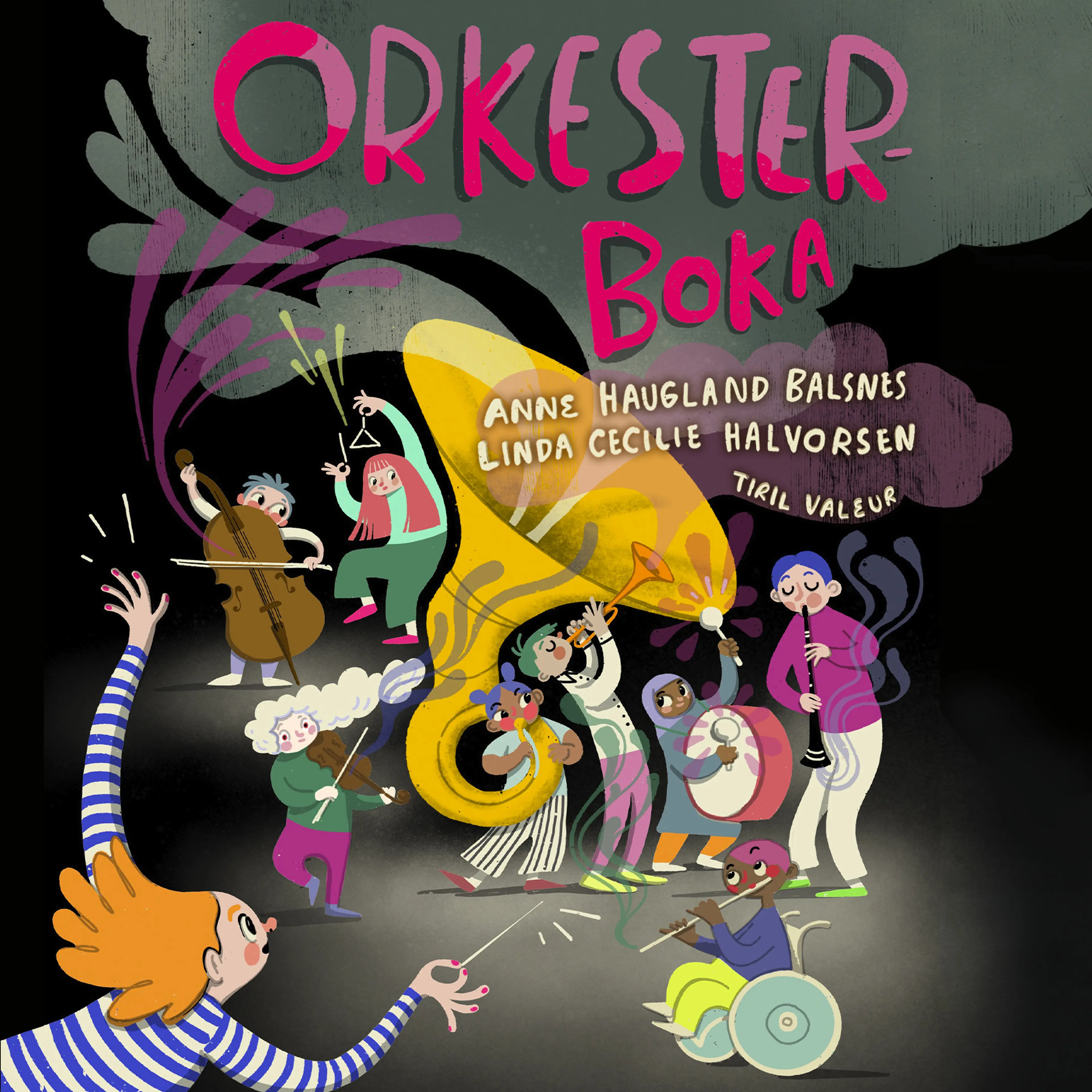 Omslag Orkesterboka av Anne Haugland Balsnes og Linda Cecilie Halvorsen (Lydbok)
