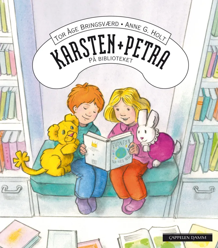 Omslag Karsten og Petra på biblioteket av Tor Åge Bringsværd og Anne G. Holt (Innbundet)