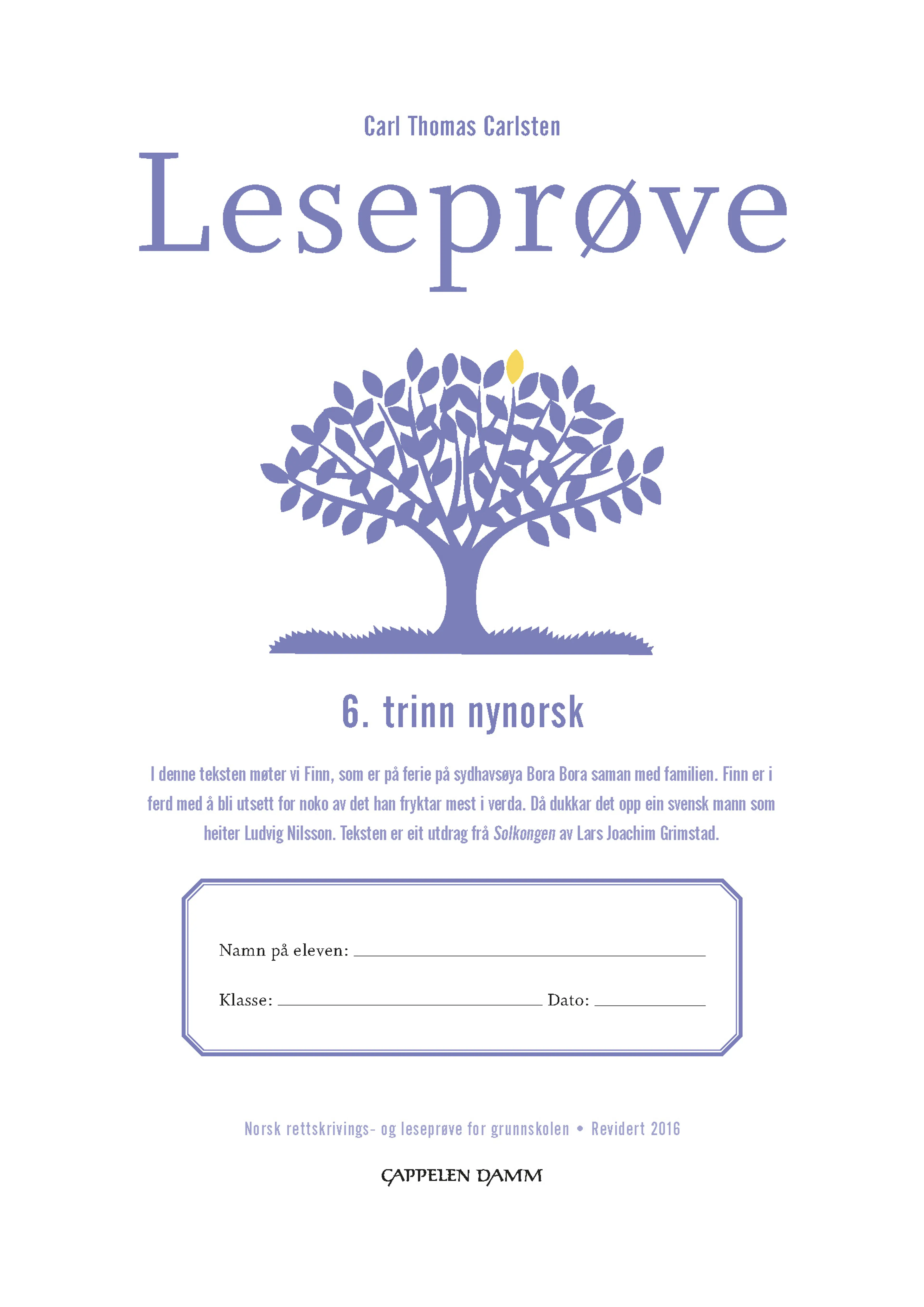 Omslag Leseprøve 6. trinn nynorsk av Carl Thomas Carlsten (Heftet)