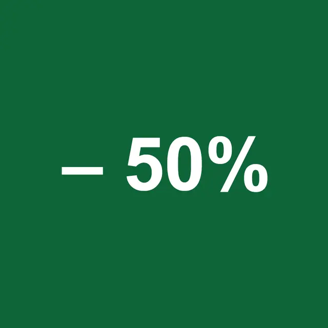- 50% redusert utslipp