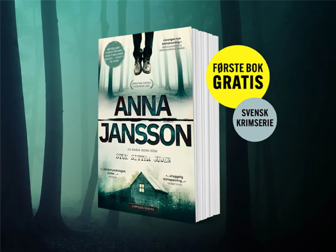  iFørste bok i serien Maria Wern, Stum sitter guden, og bombe med teksten Første bok gratis