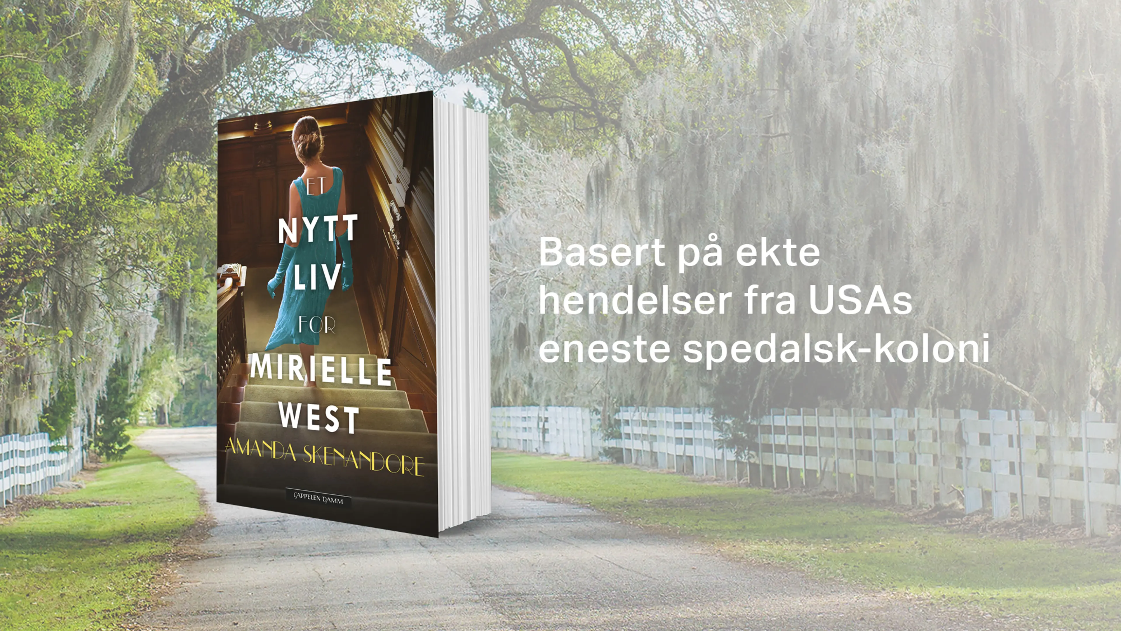 Boken Et nytt liv for Mirielle West på en bakgrunn med landevei med trær rundt