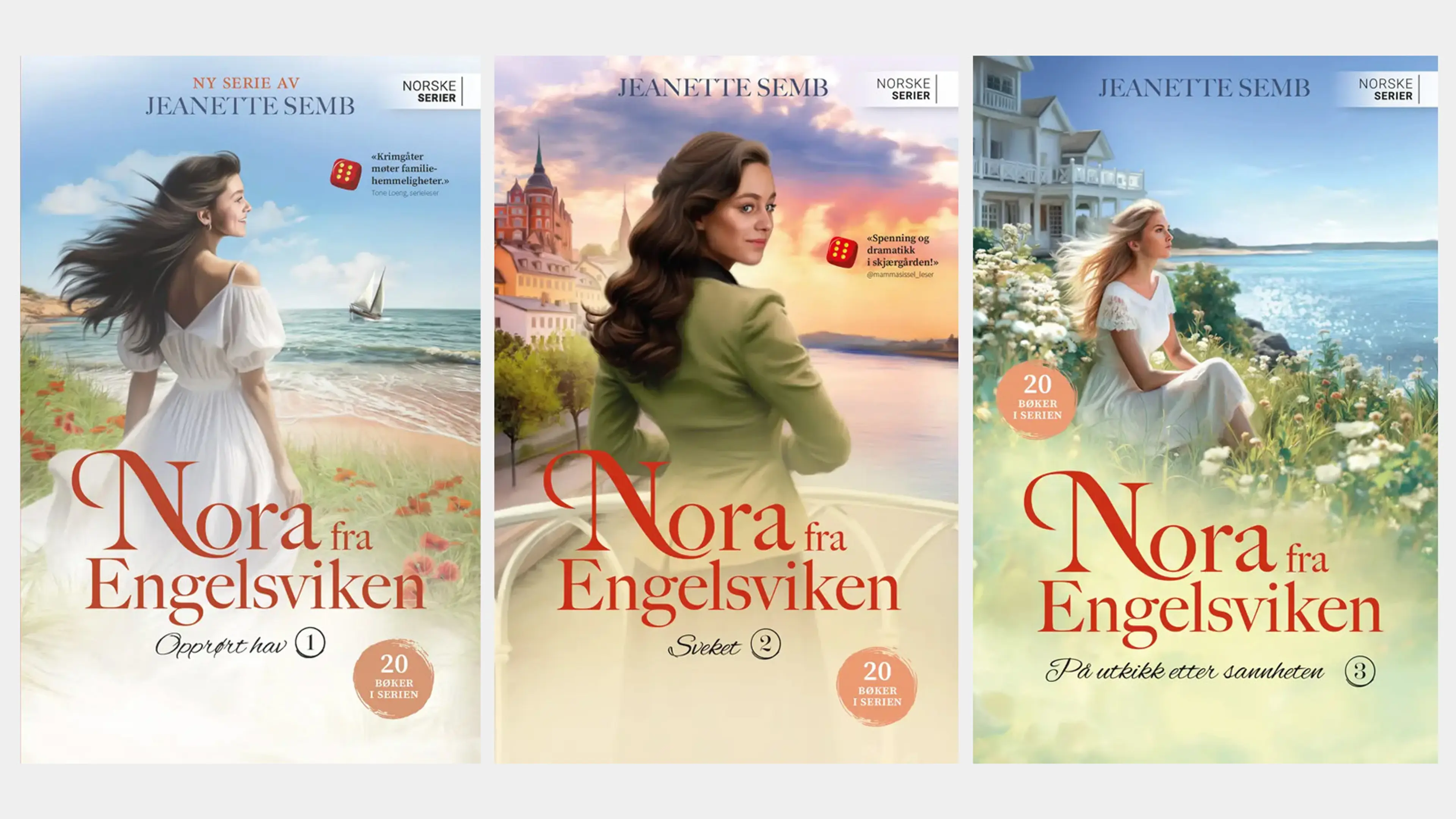 De tre første bøkene i serien Nora fra Engelsviken