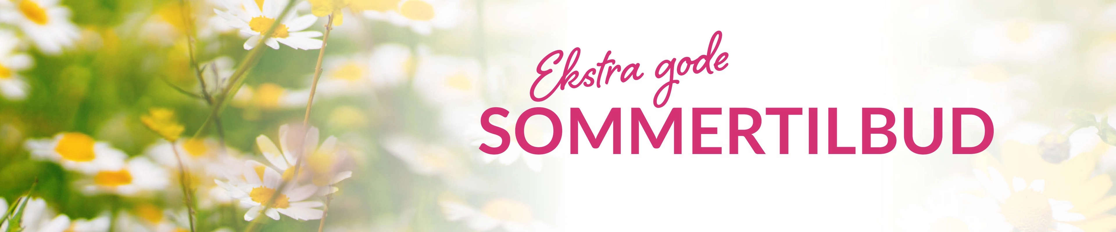 Bilde av blomstereng og teksten Ekstra gode sommertilbud