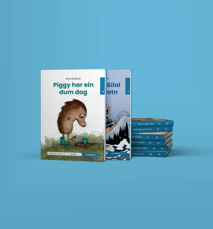 Omslag Blå pakke Leseunivers frå Cappelen Damm (Eske)