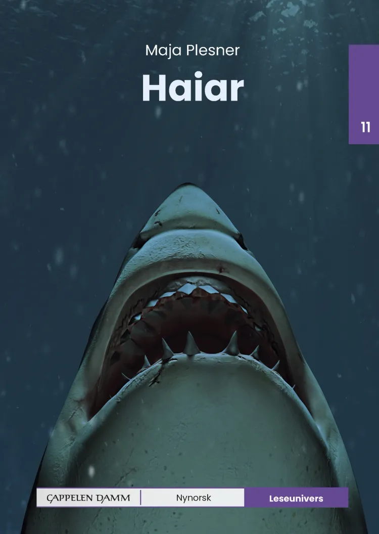 Omslag Leseunivers 11: Haiar av Maja Plesner (Innbundet)
