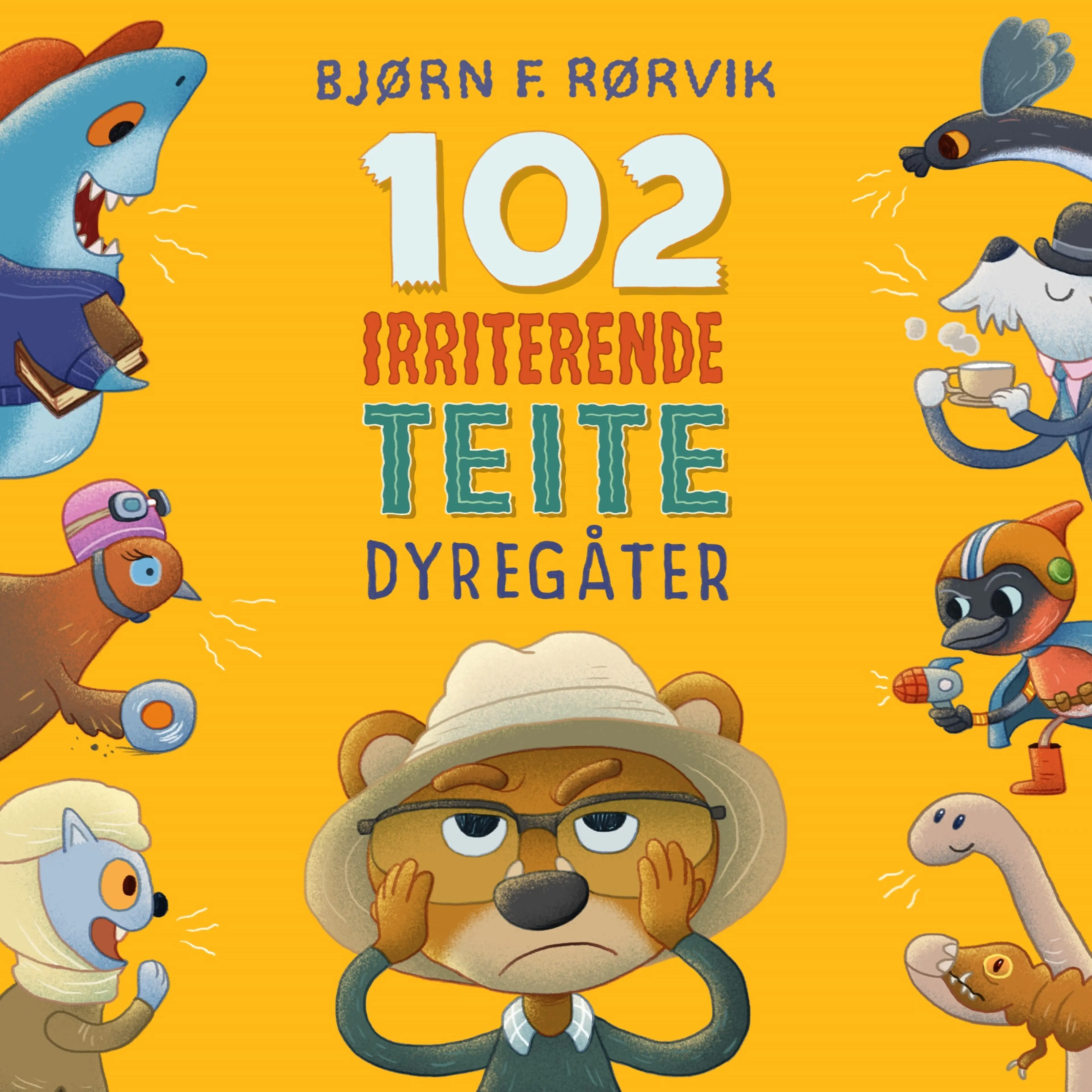 Omslag 102 irriterende teite dyregåter av Bjørn F. Rørvik (Lydbok)