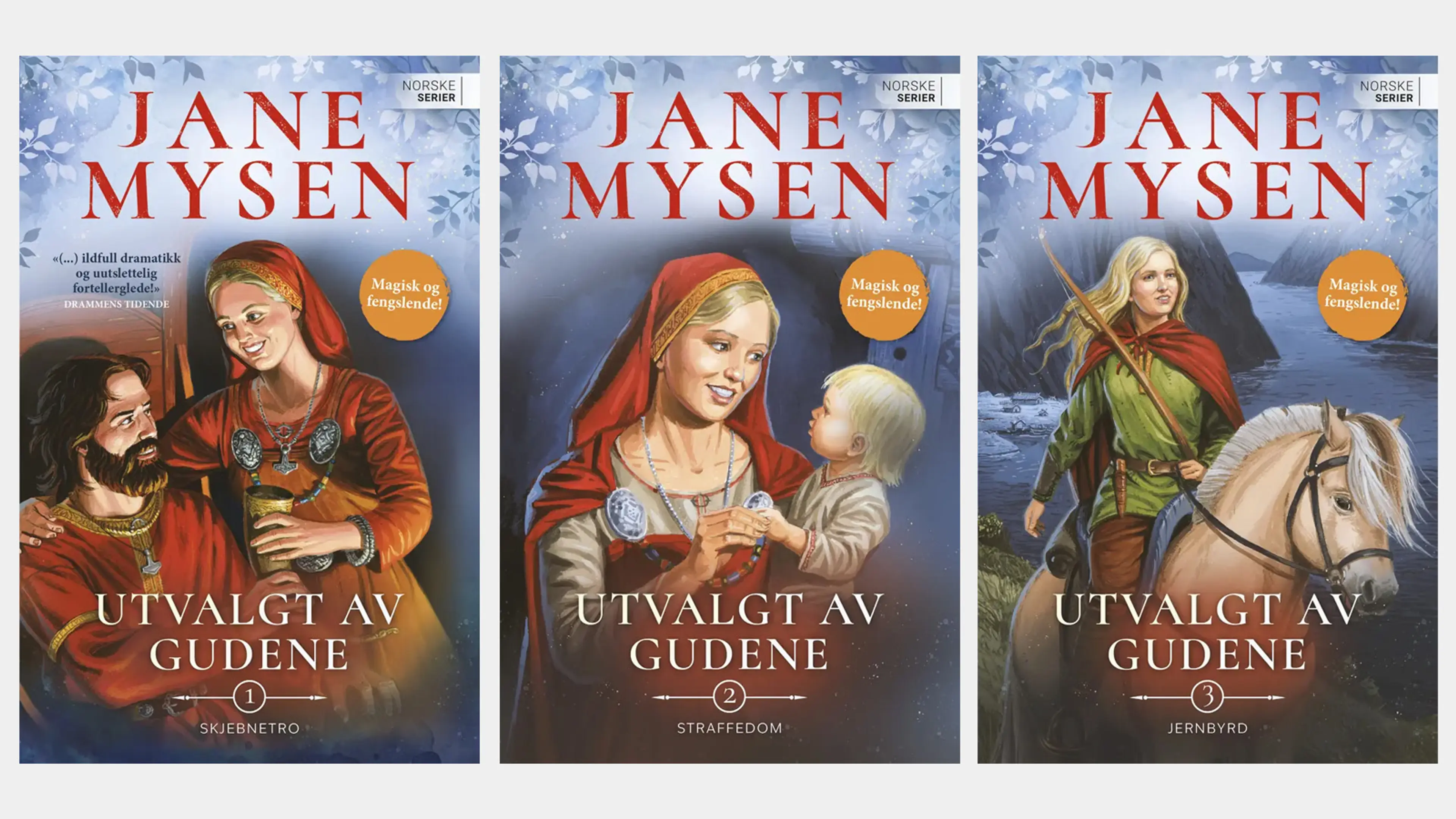 De tre første bøkene i serien Utvalgt av gudene