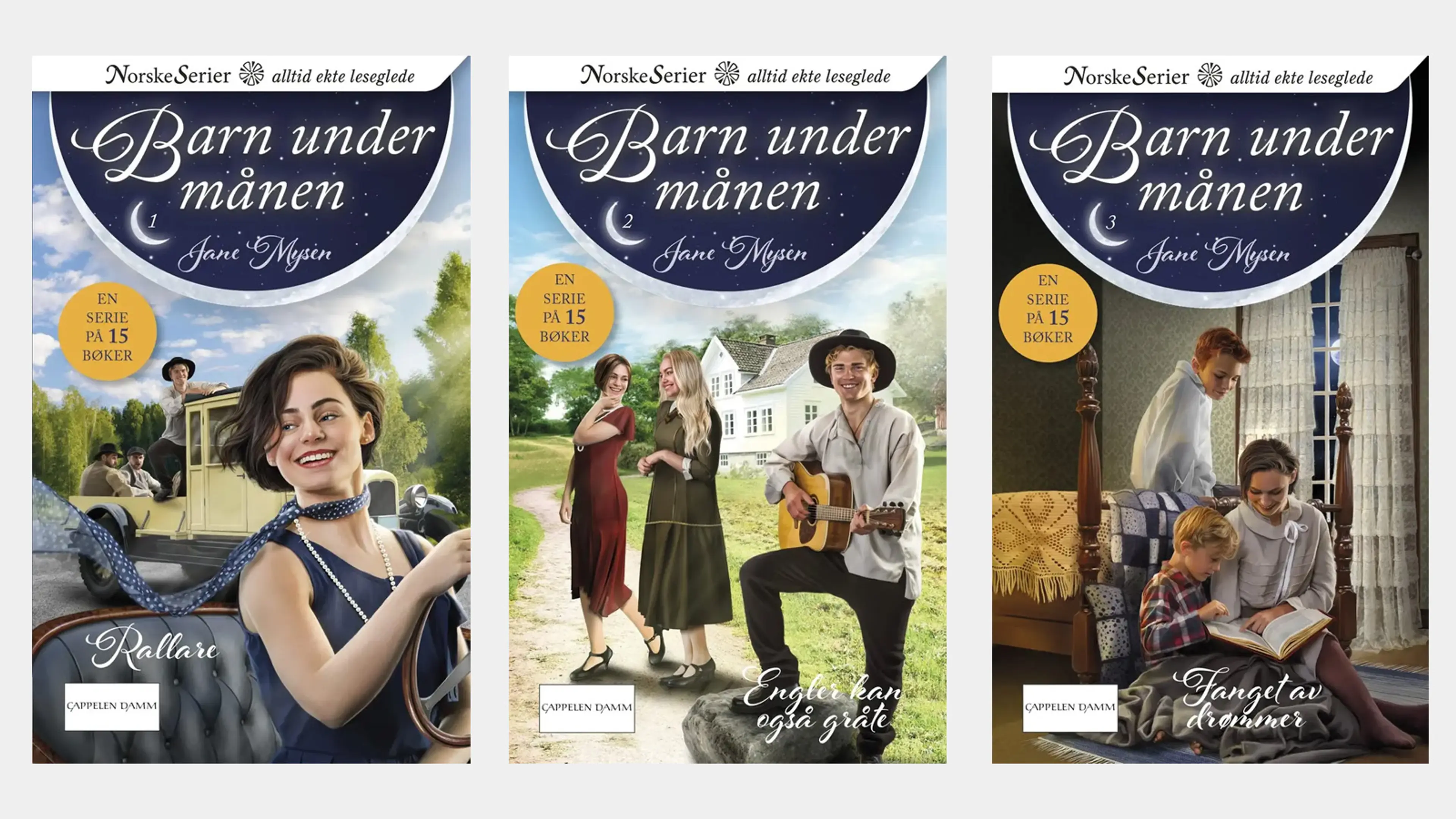 De tre første bøkene i serien Barn under månen
