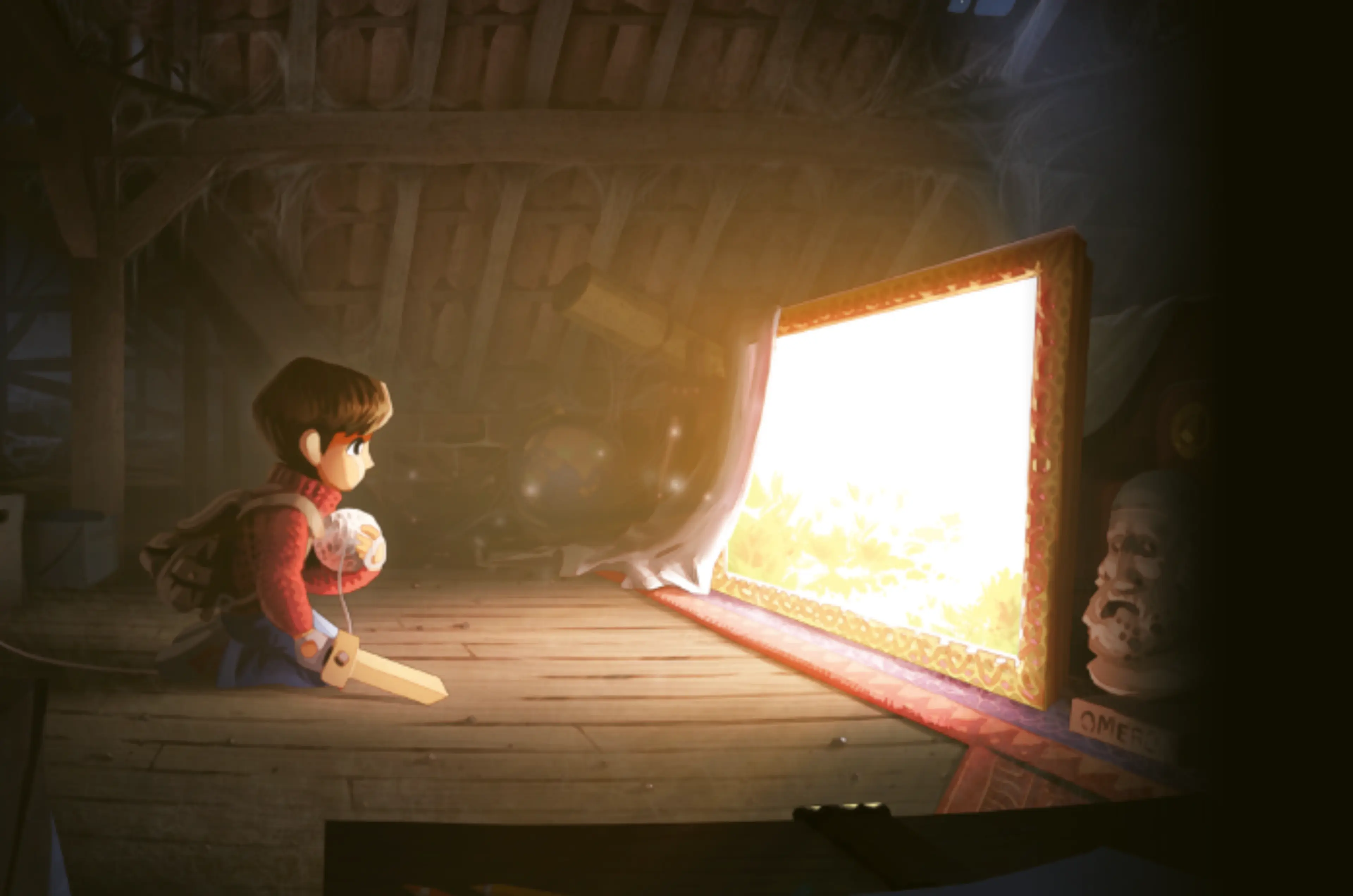 Jonas foran portalen han har funnet i et maleri på loftet ...